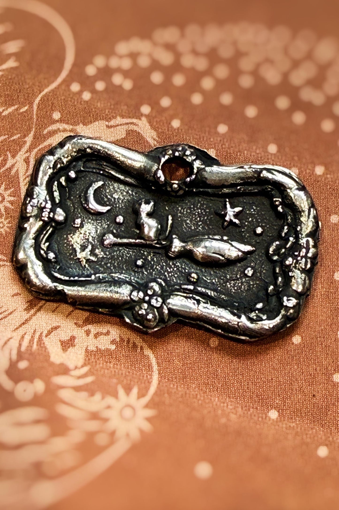 Witch’s Familiar Wax Seal Good Luck Charm Pendant in .999 Fine silver
