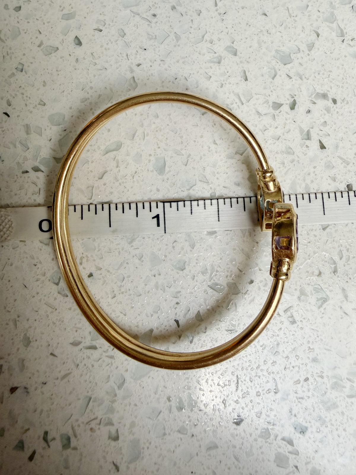 Vintage 14k yellow gold twist/swivel open amethyst and topaz bangle