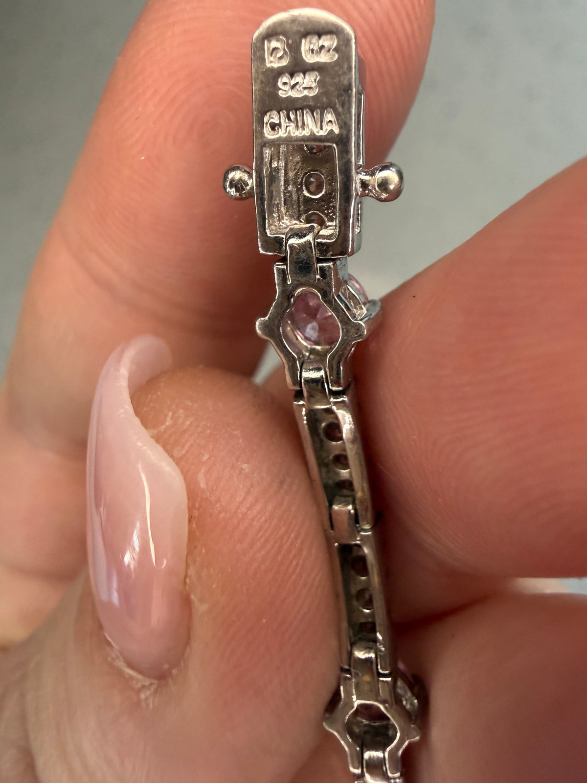Sterling silver pink and white CZ tennis bracelet 7.5”