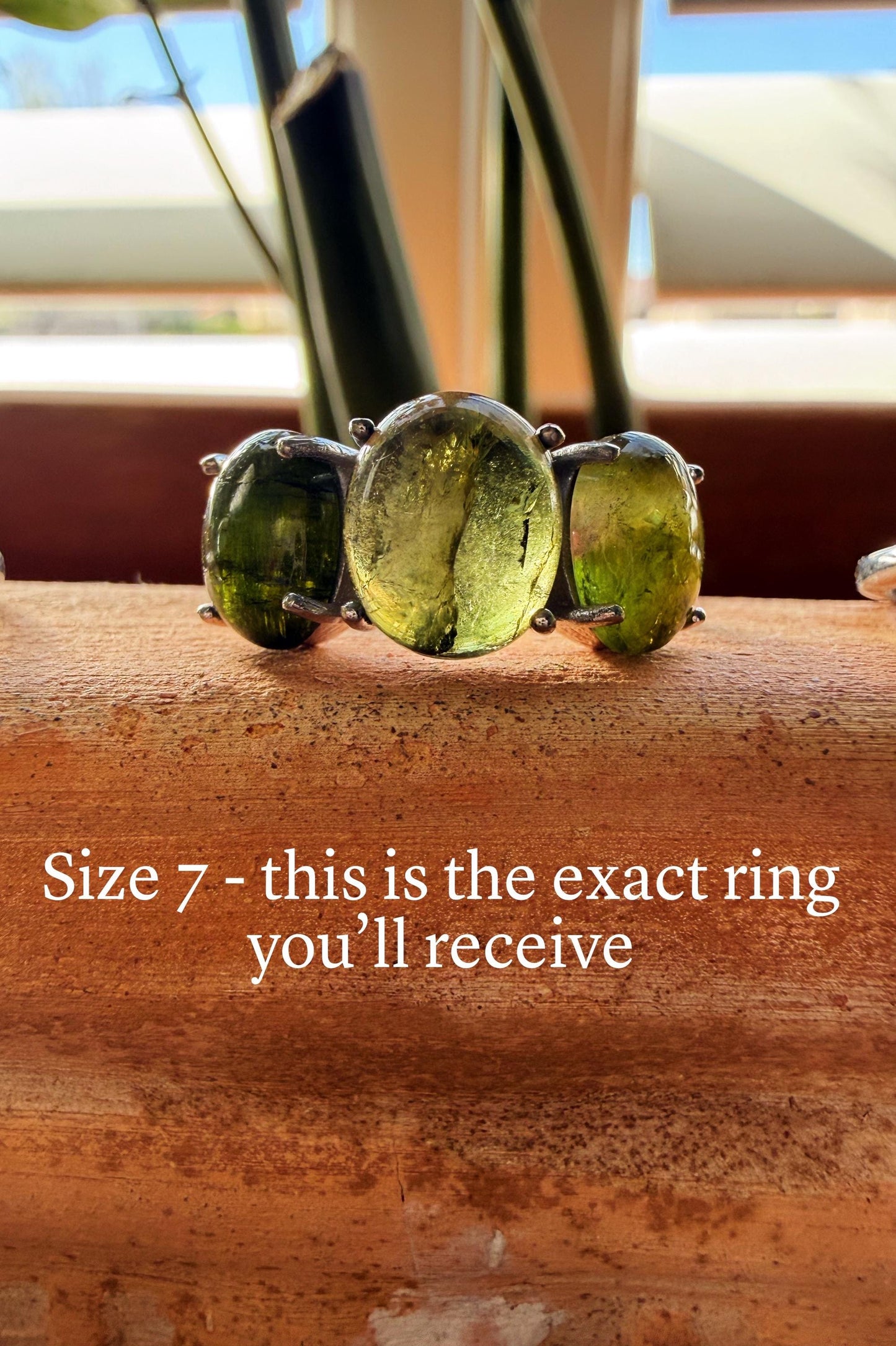 Handmade Green Tourmaline Gumdrop 3 Stone ring in .925 sterling silver
