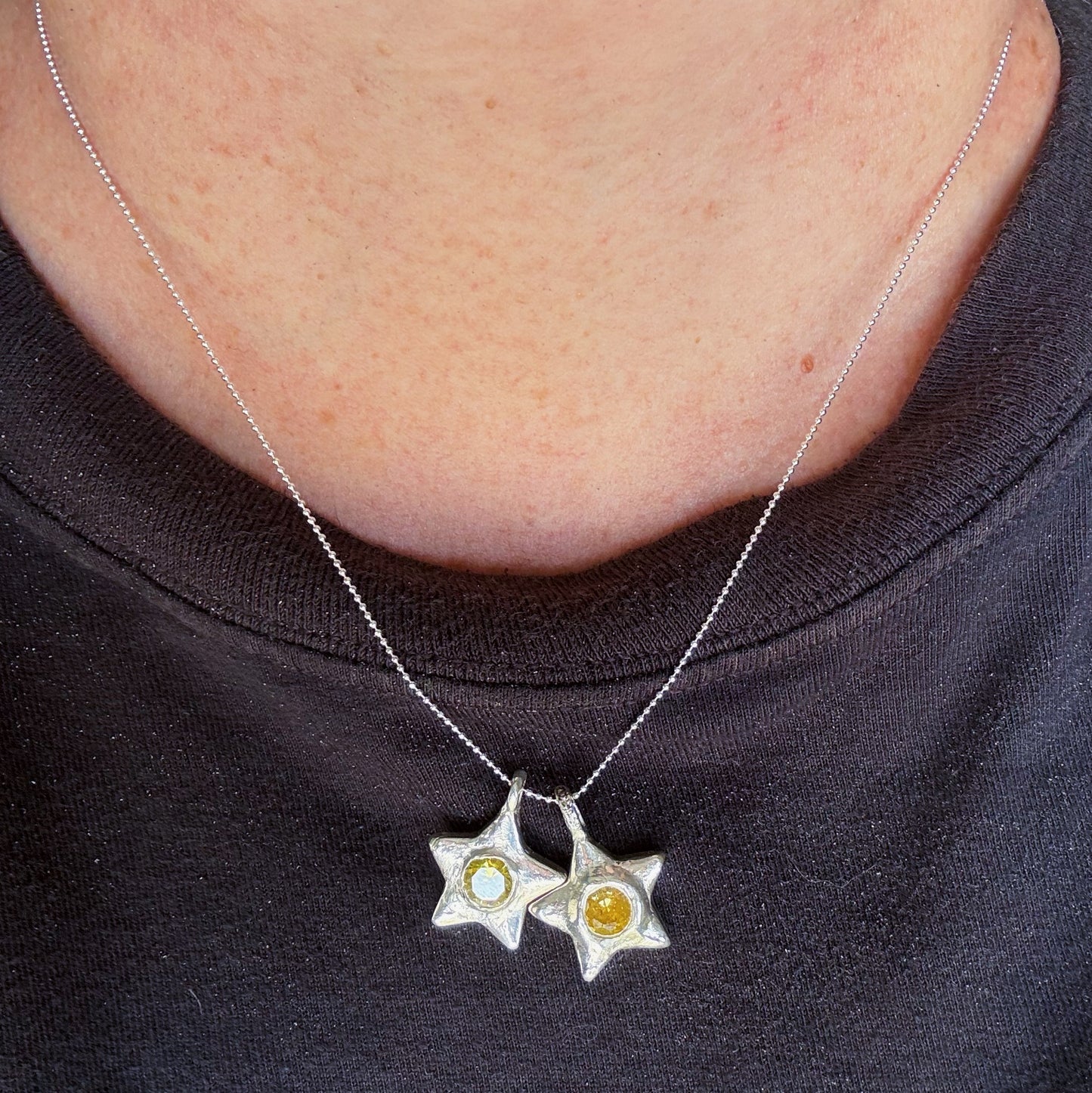 .999 Fine Silver Handmade Gemset Star Charm