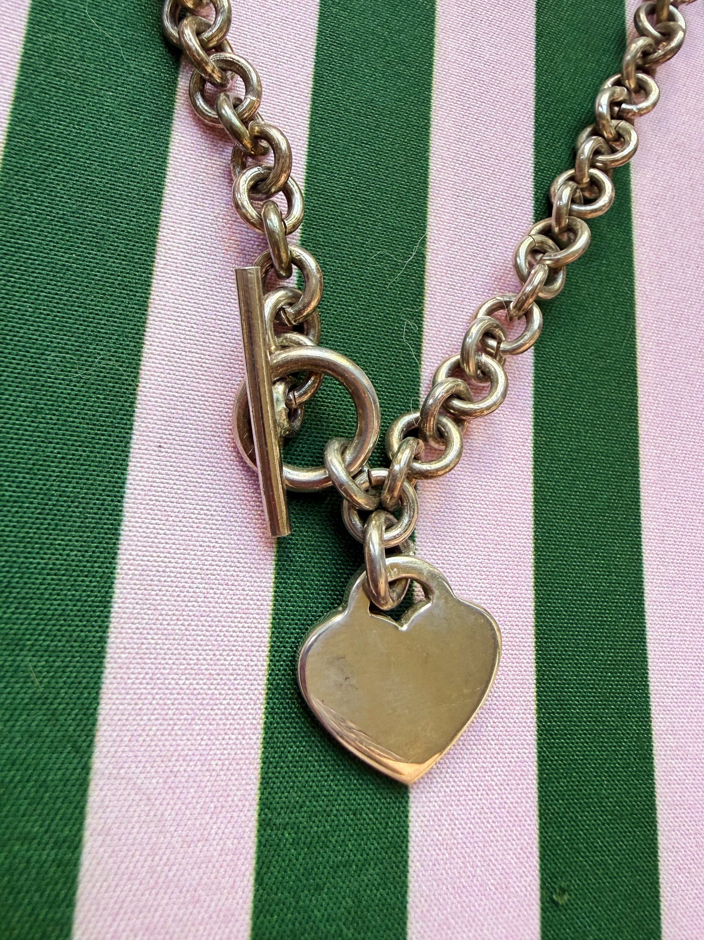 Vintage Sterling Cable Chain with Heart Tag Necklace 16”