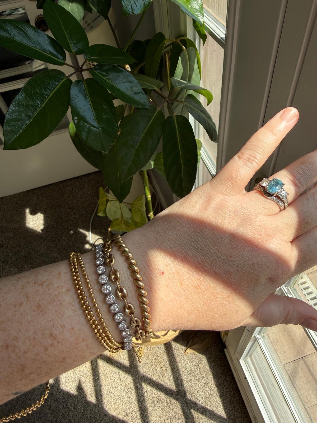 Gold over Sterling Silver 3 Strand Ball Bead Bracelet 7.5”