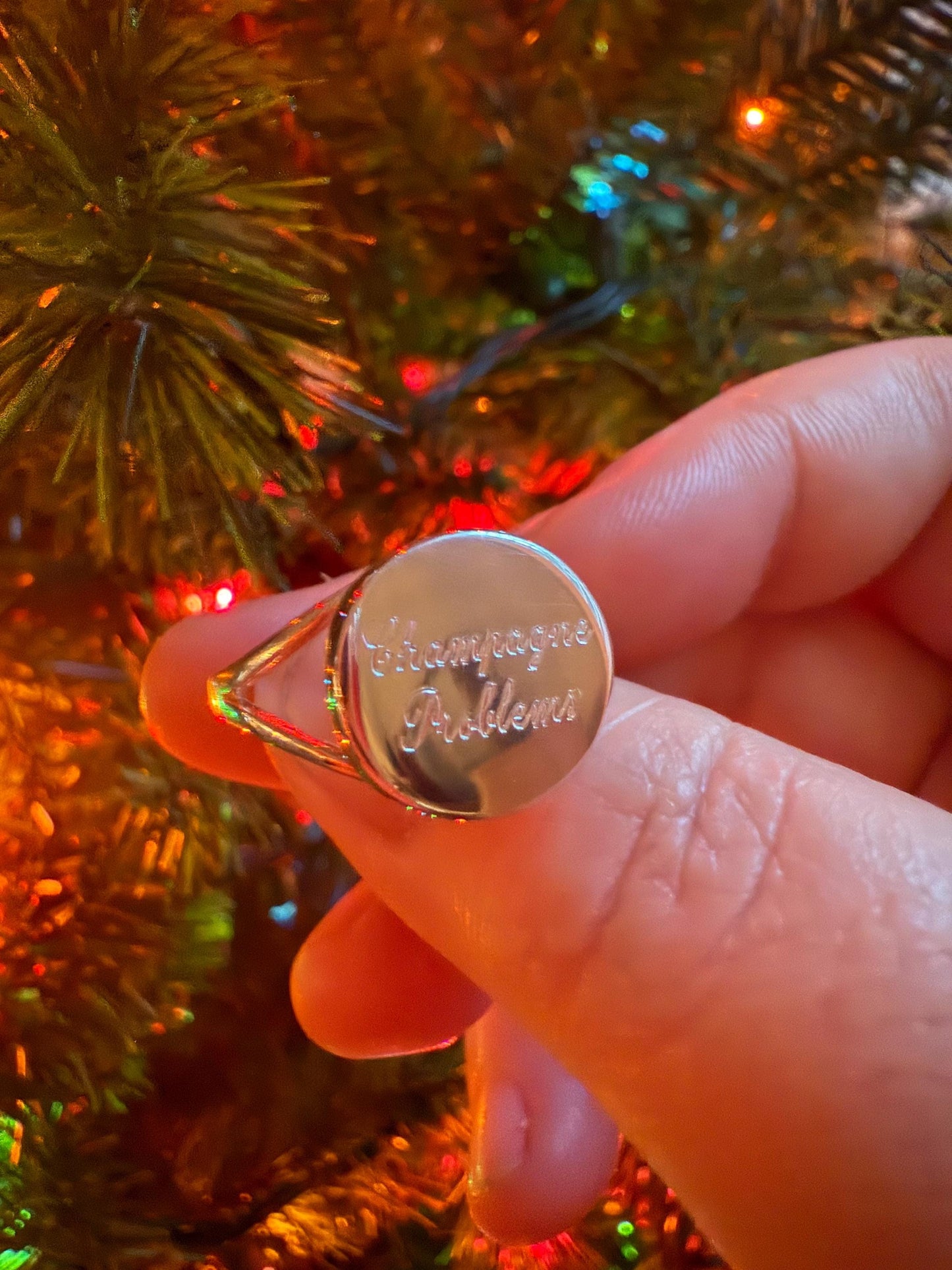 Champagne Problems Hand Engraved Sterling Silver ring sizes 6-10