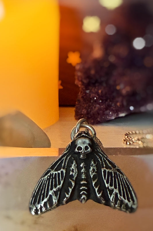 Deaths Head Moth Pendant necklace or ring made to order in Fine silver