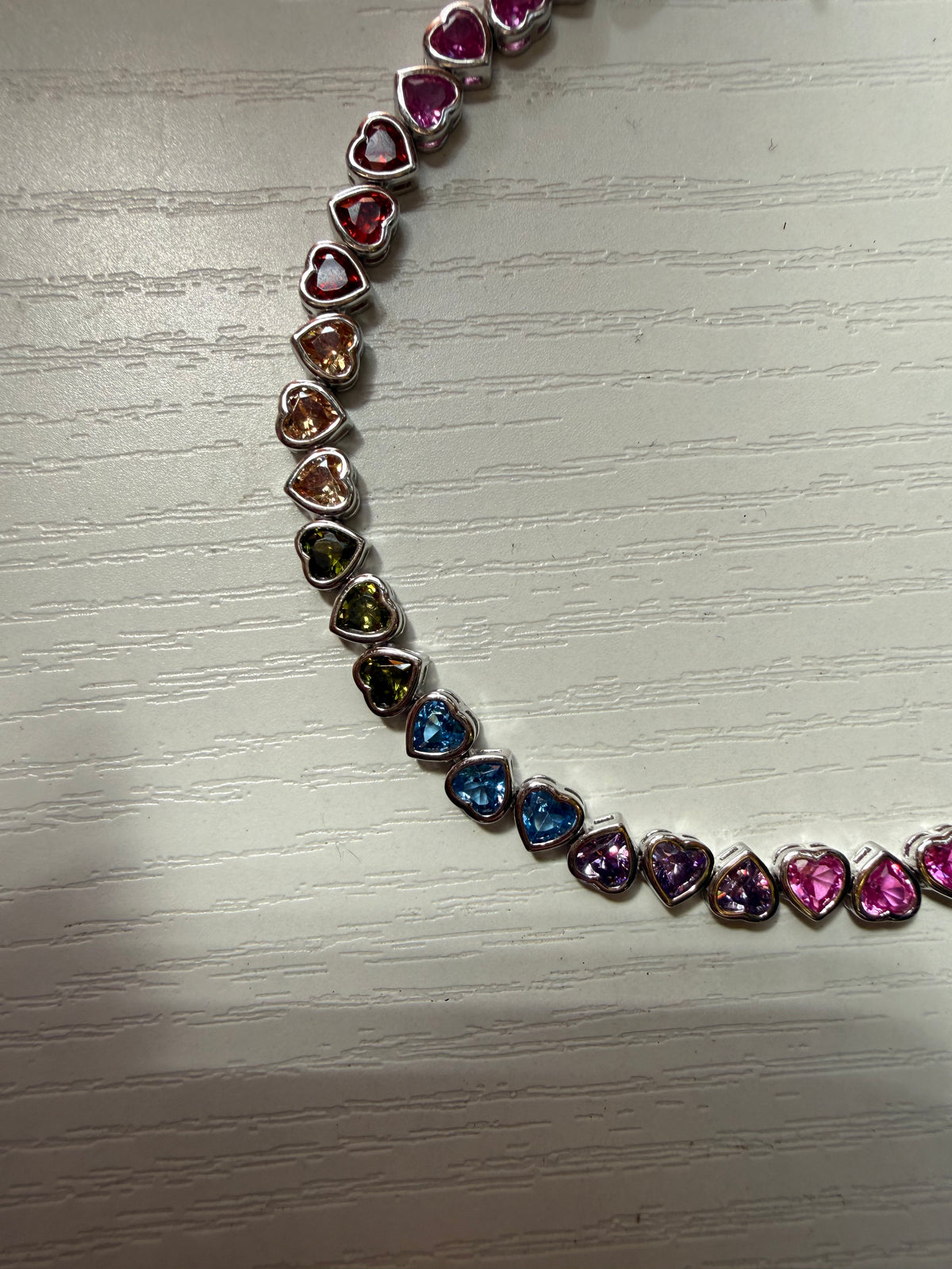 Sterling Silver Rainbow Heart Tennis Bracelet 7”