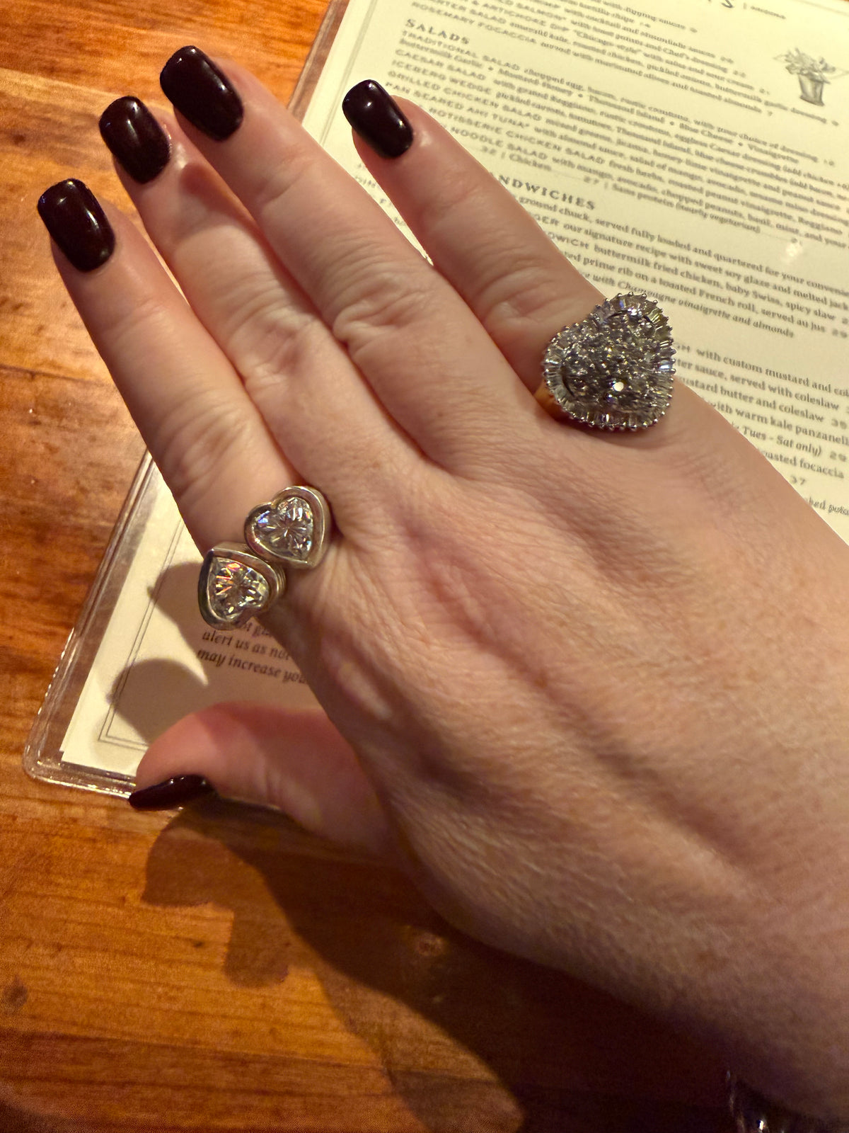 Sterling Silver Fluted Double Heart Moissanite Ring