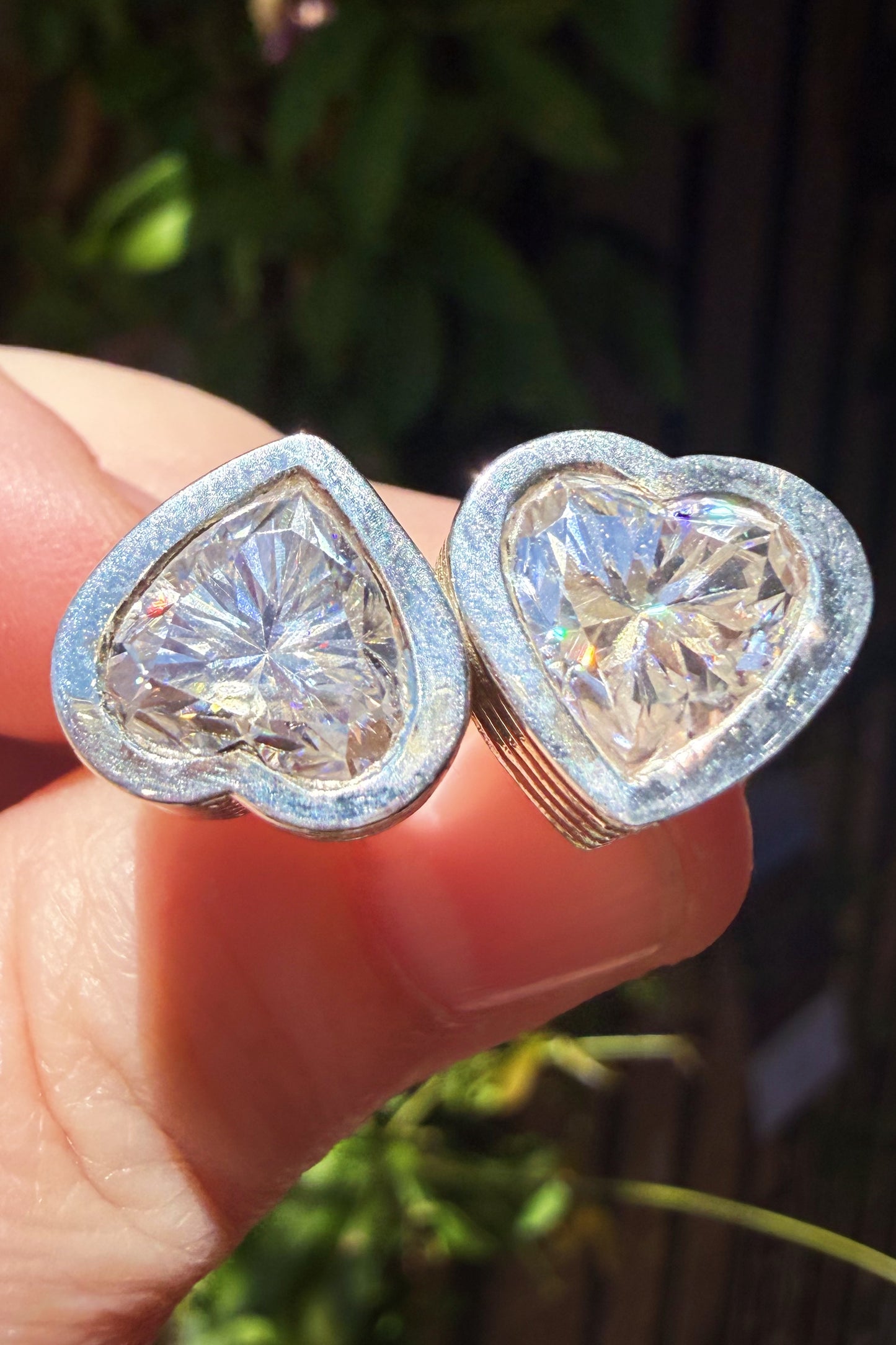 Sterling Silver Fluted Double Heart Moissanite Ring