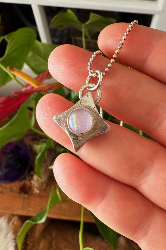 Starburst Dichroic glass handmade pendant necklace in .999 fine silver with chain