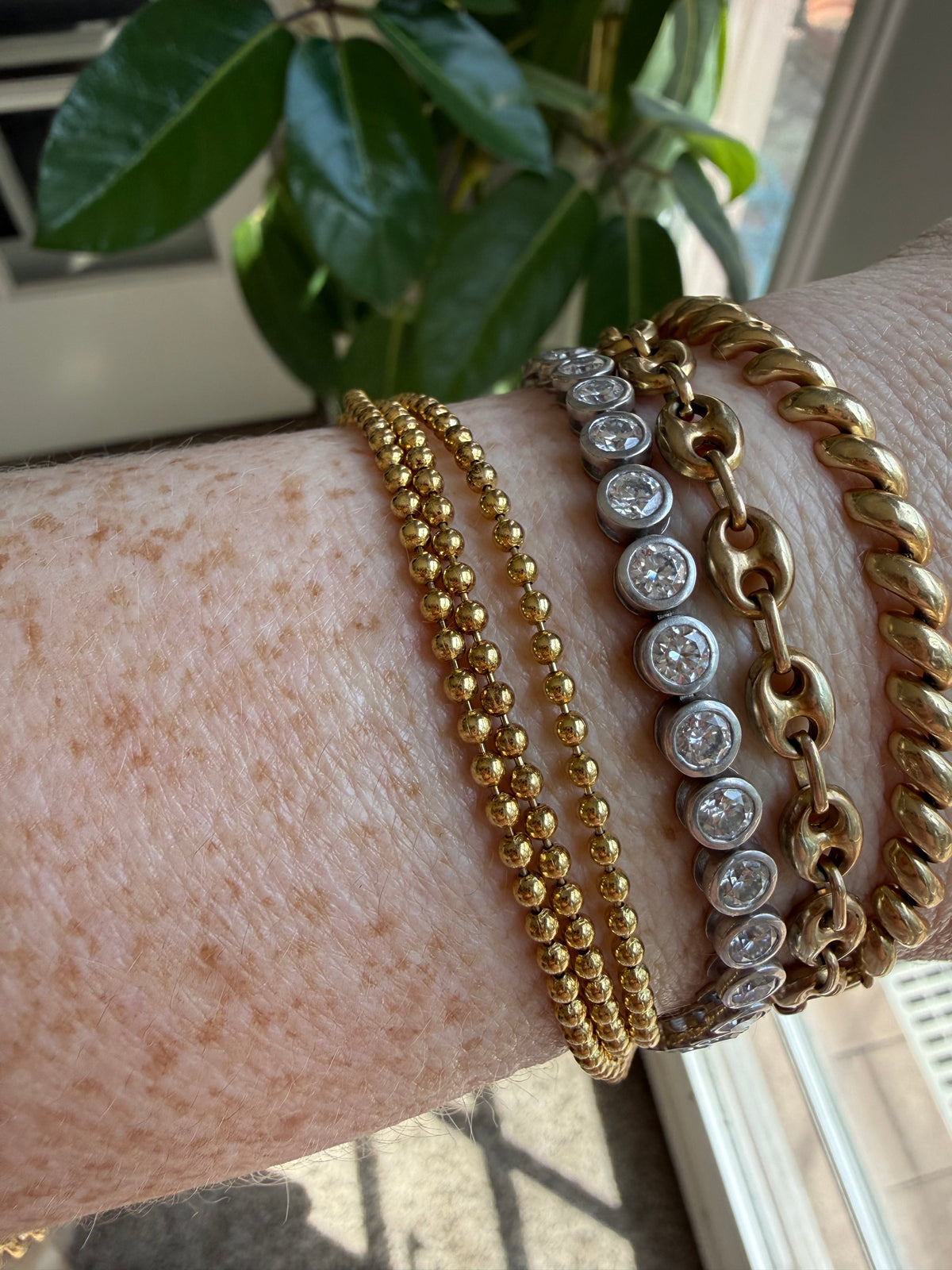 Gold over Sterling Silver 3 Strand Ball Bead Bracelet 7.5”