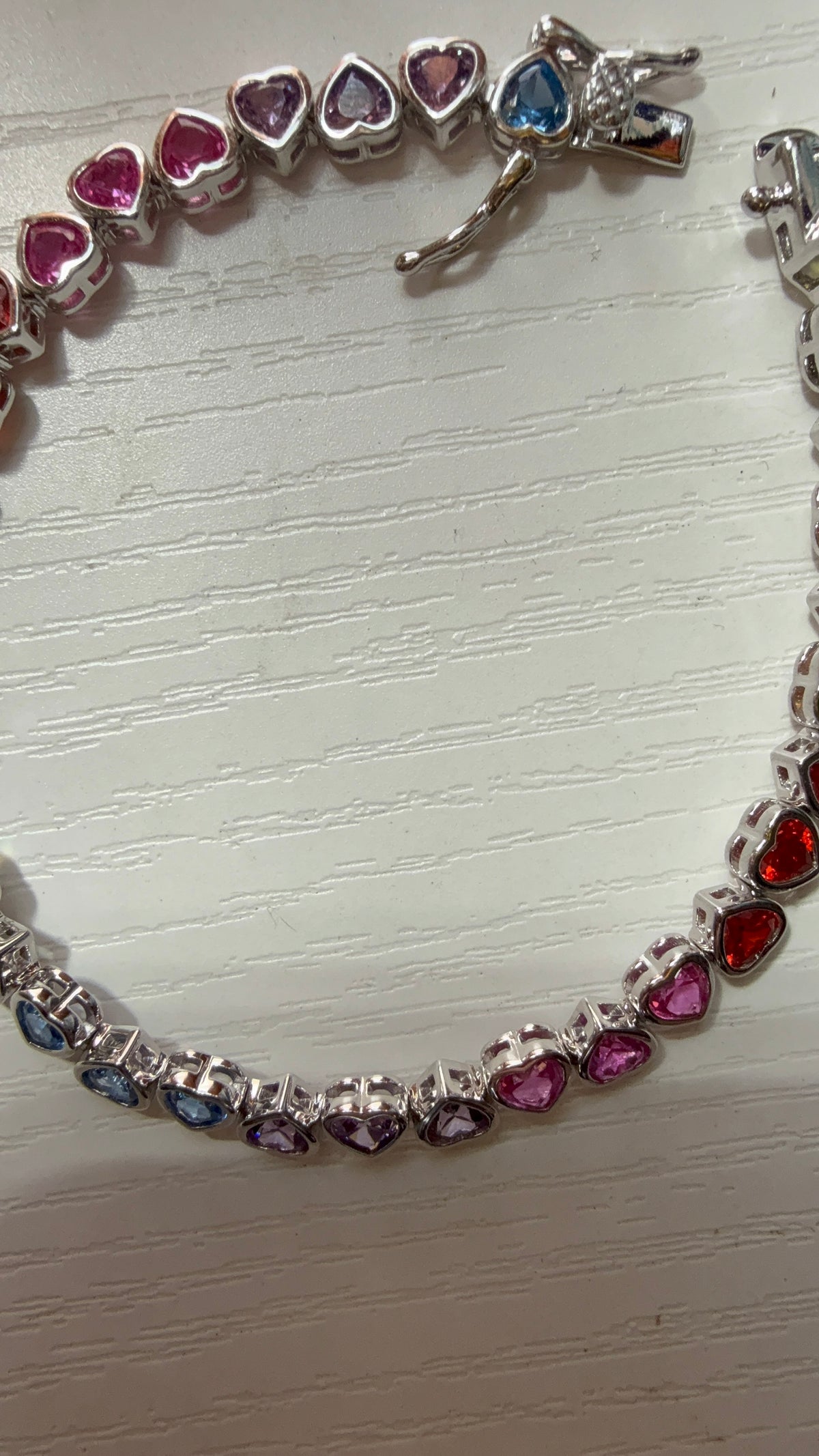 Sterling Silver Rainbow Heart Tennis Bracelet 7”