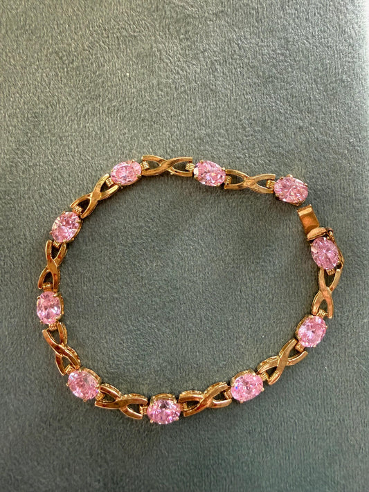 10k Vintage Morganite tennis bracelet 6.5”, 9.3g