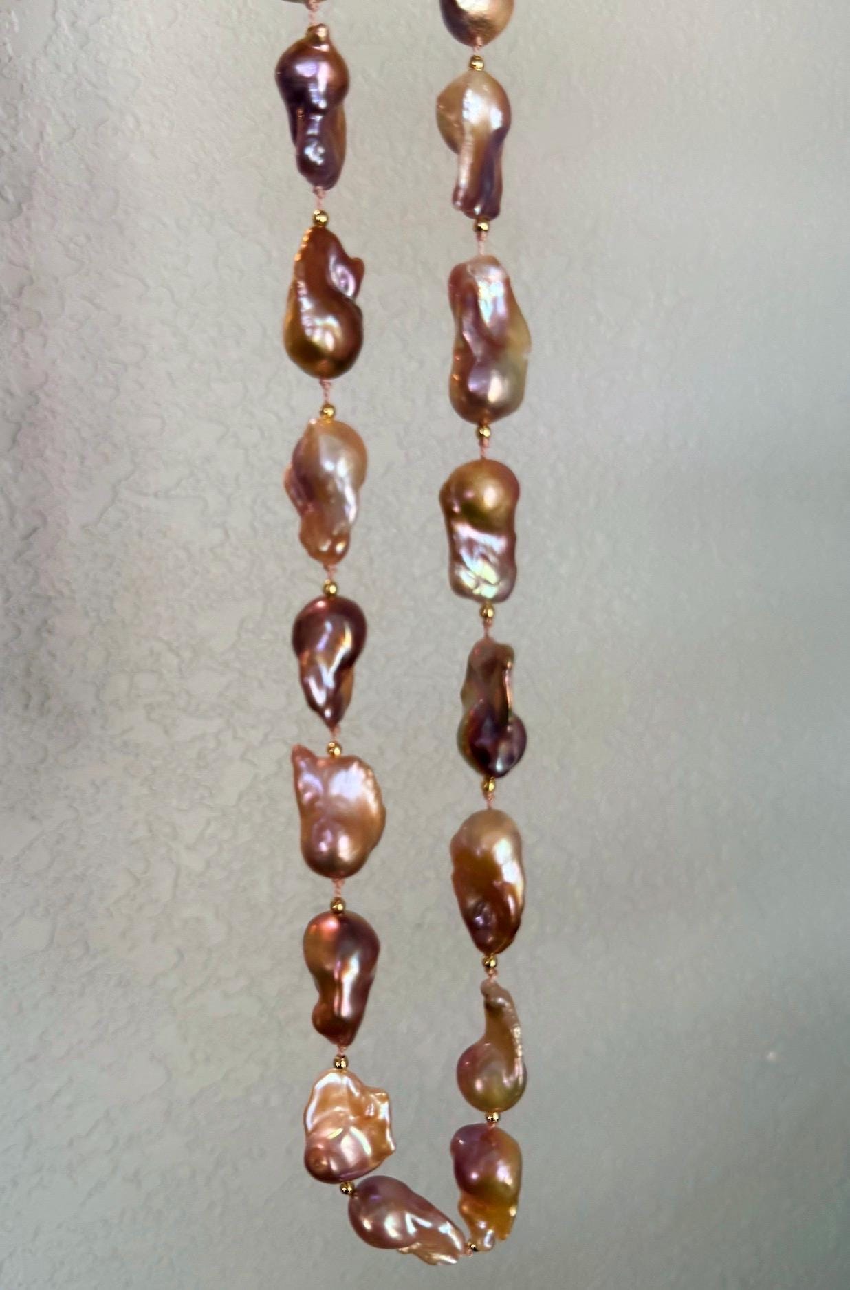 Genuine Freshwater Baroque Pearl and 18k Gold Filled Bead Necklace