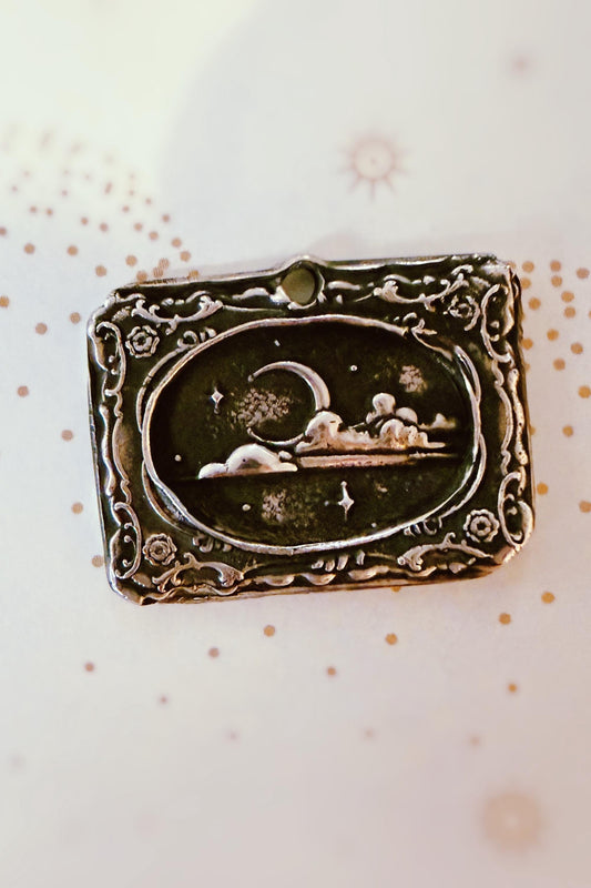 Portrait of the Moon Wax Seal Good Luck Charm Pendant in .999 Fine silver