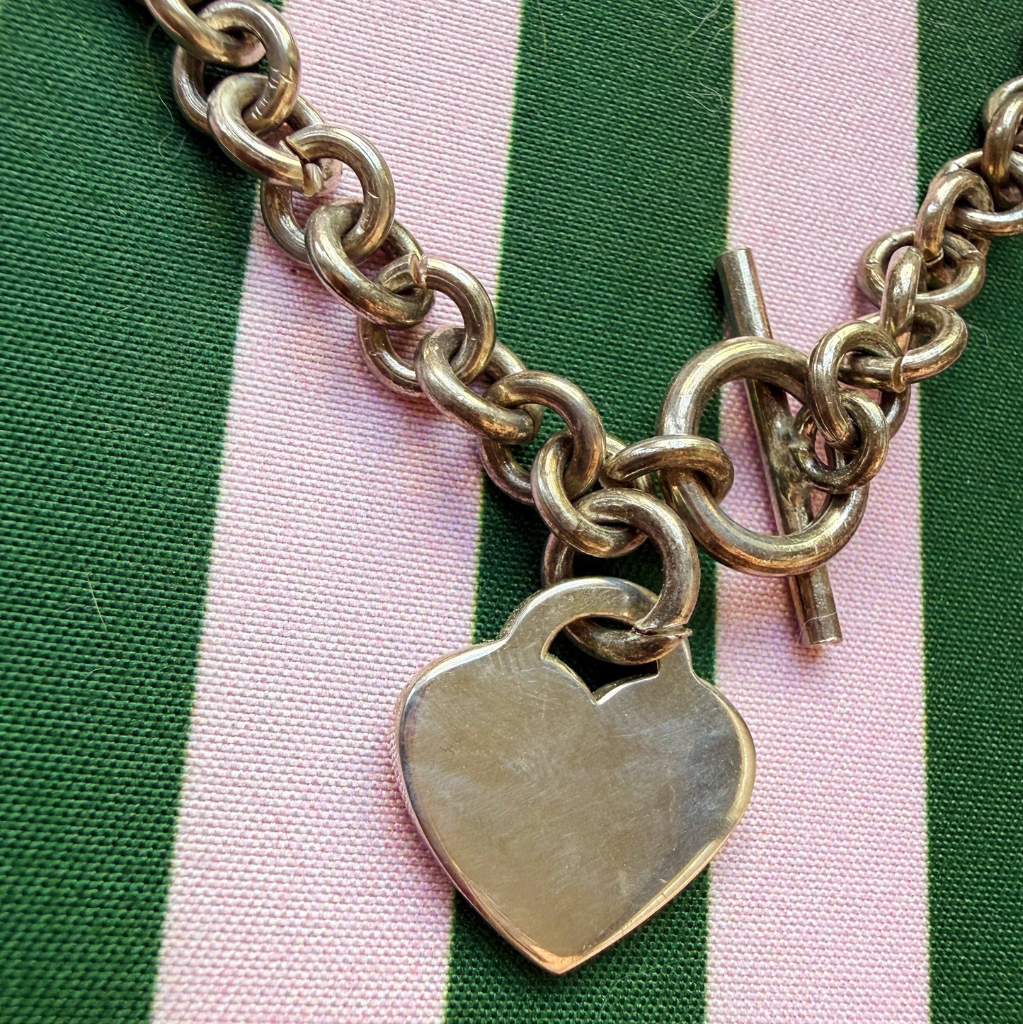 Vintage Sterling Cable Chain with Heart Tag Necklace 16”