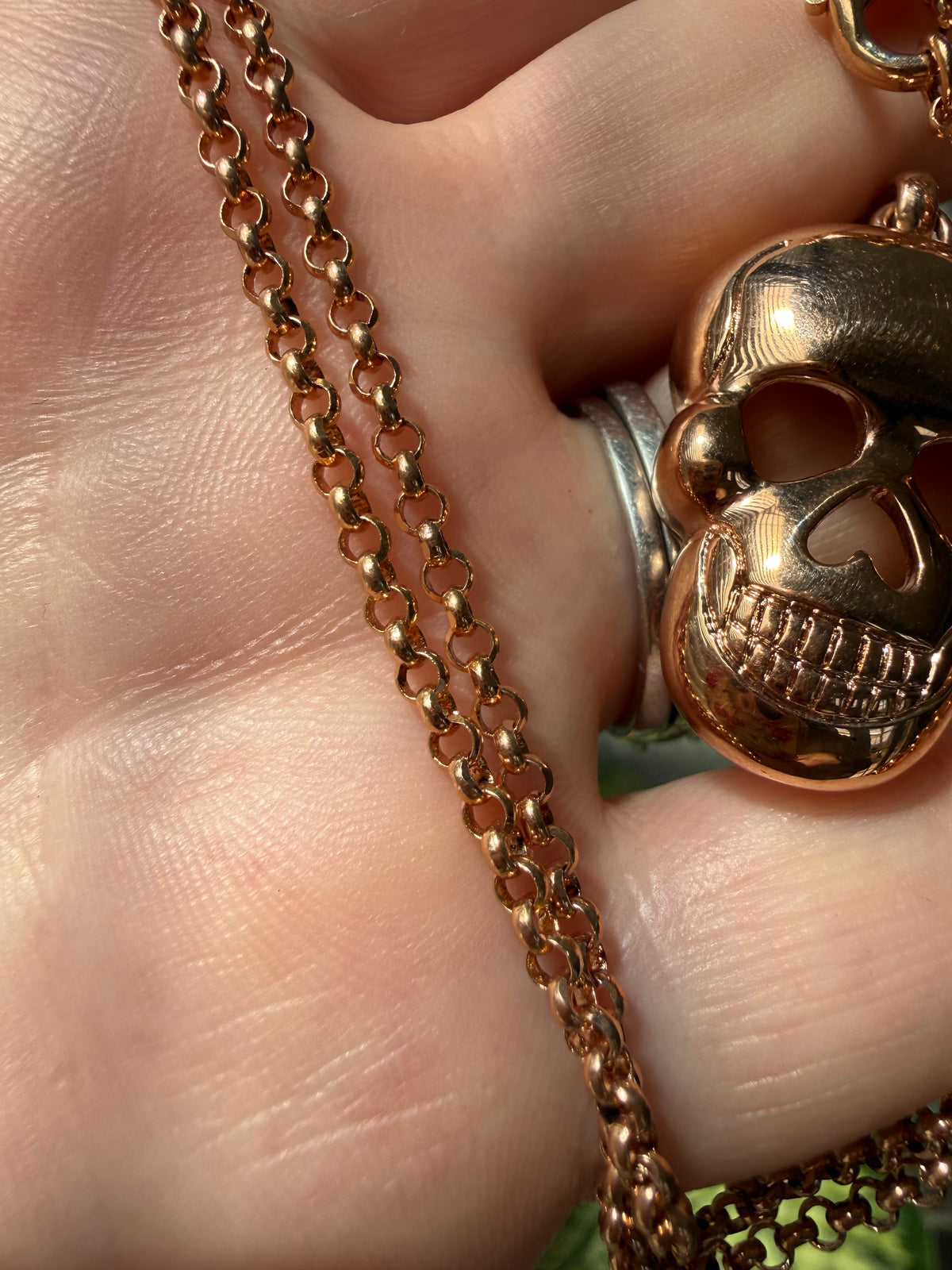 Vintage Milor bronze skull pendant charm with rolo chain 26”