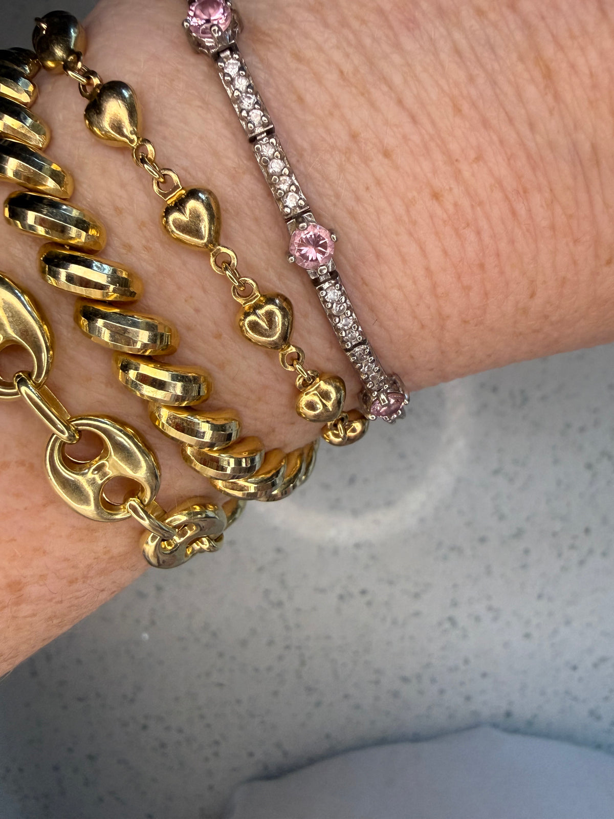 Sterling silver pink and white CZ tennis bracelet 7.5”