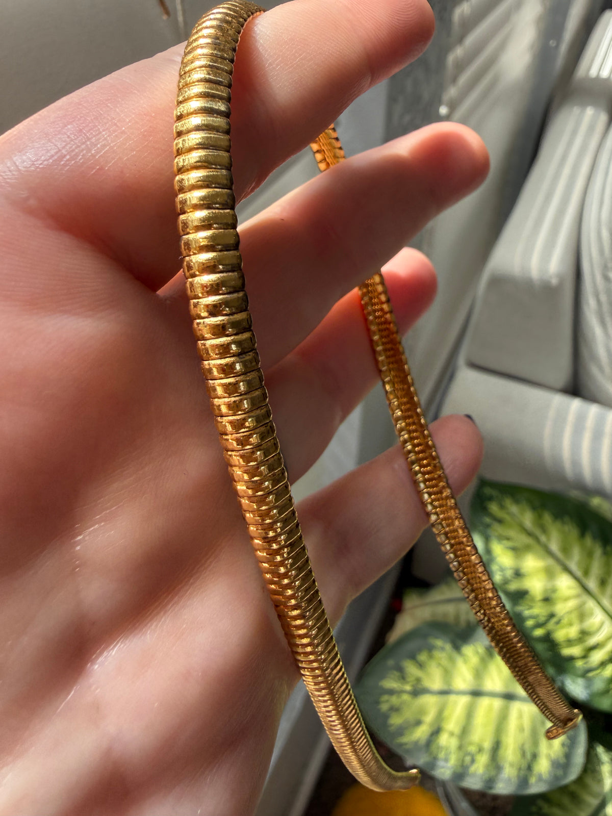 Gold over Sterling Silver Omega Collar Necklace 17” fit