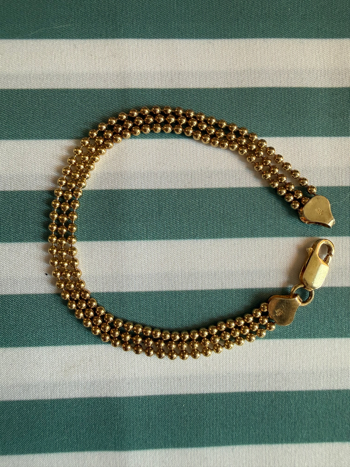 Gold over Sterling Silver 3 Strand Ball Bead Bracelet 7.5”