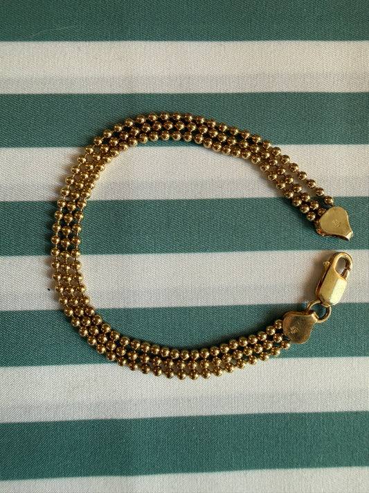 Gold over Sterling Silver 3 Strand Ball Bead Bracelet 7.5”