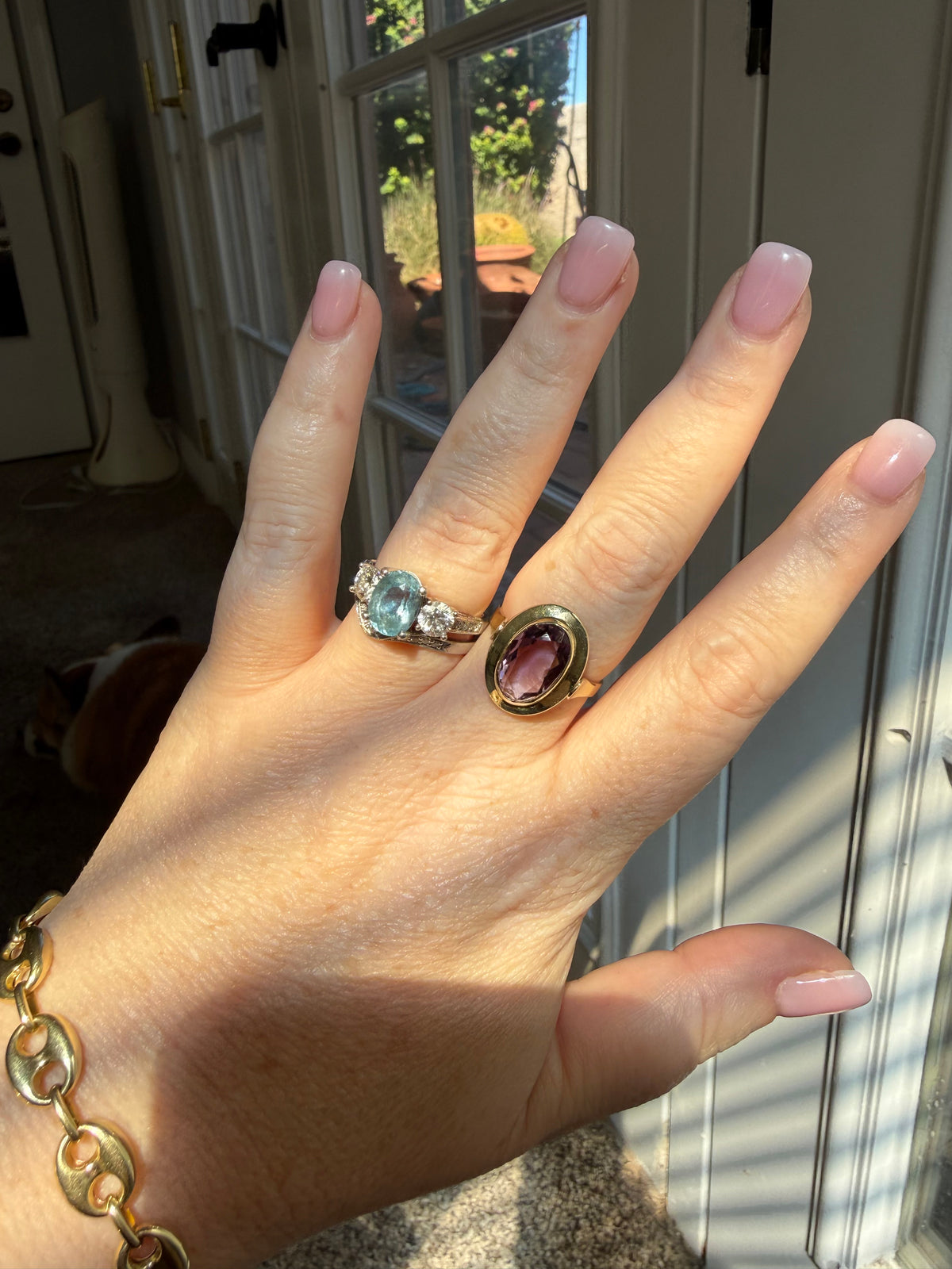 14k yellow gold and amethyst size 10 ring 4.21g