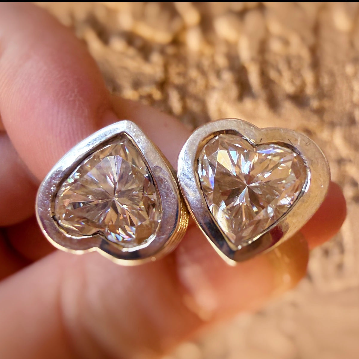 Sterling Silver Fluted Double Heart Moissanite Ring