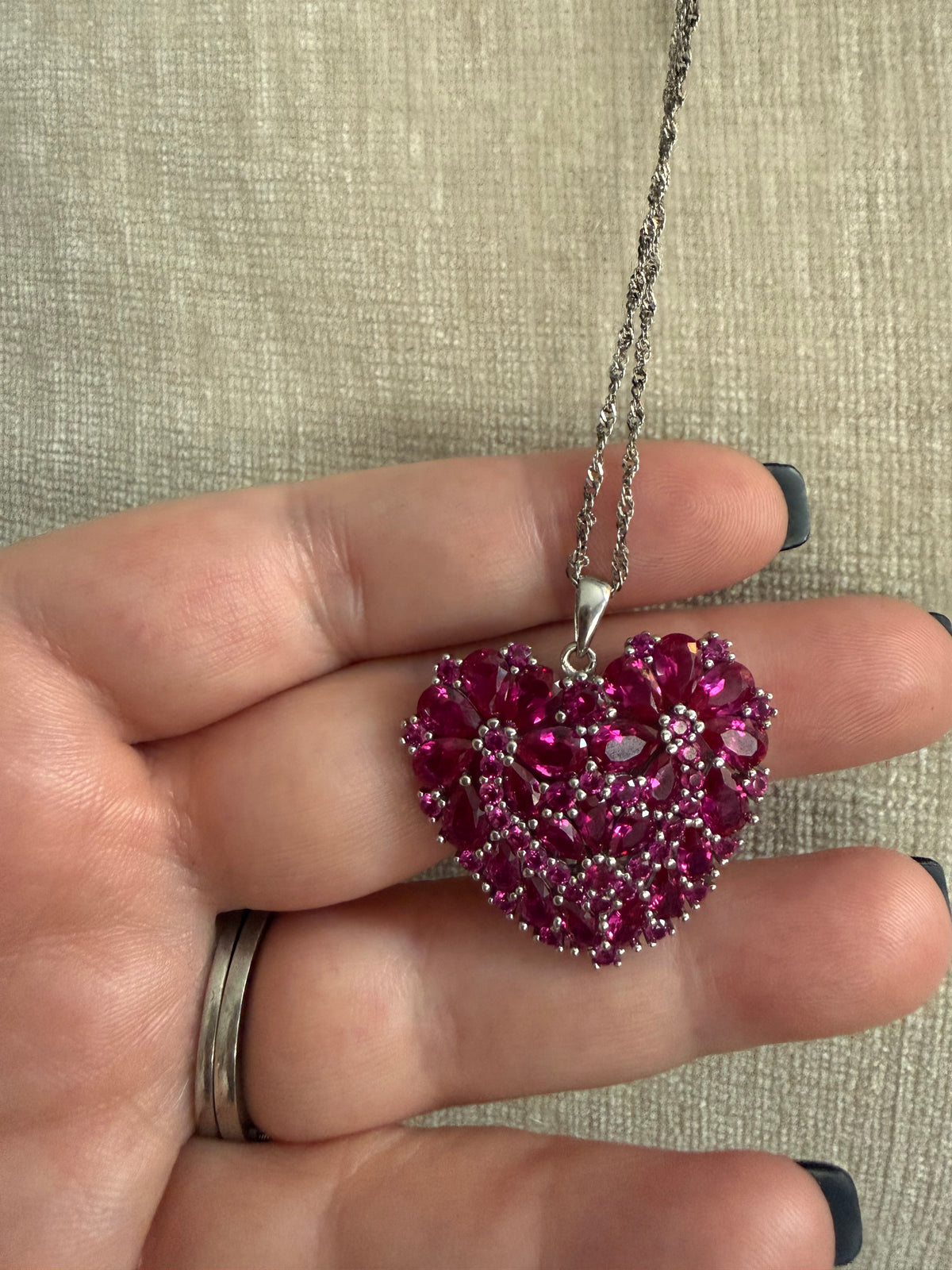 Sterling Silver Ruby Heart Pendant with 20” chain