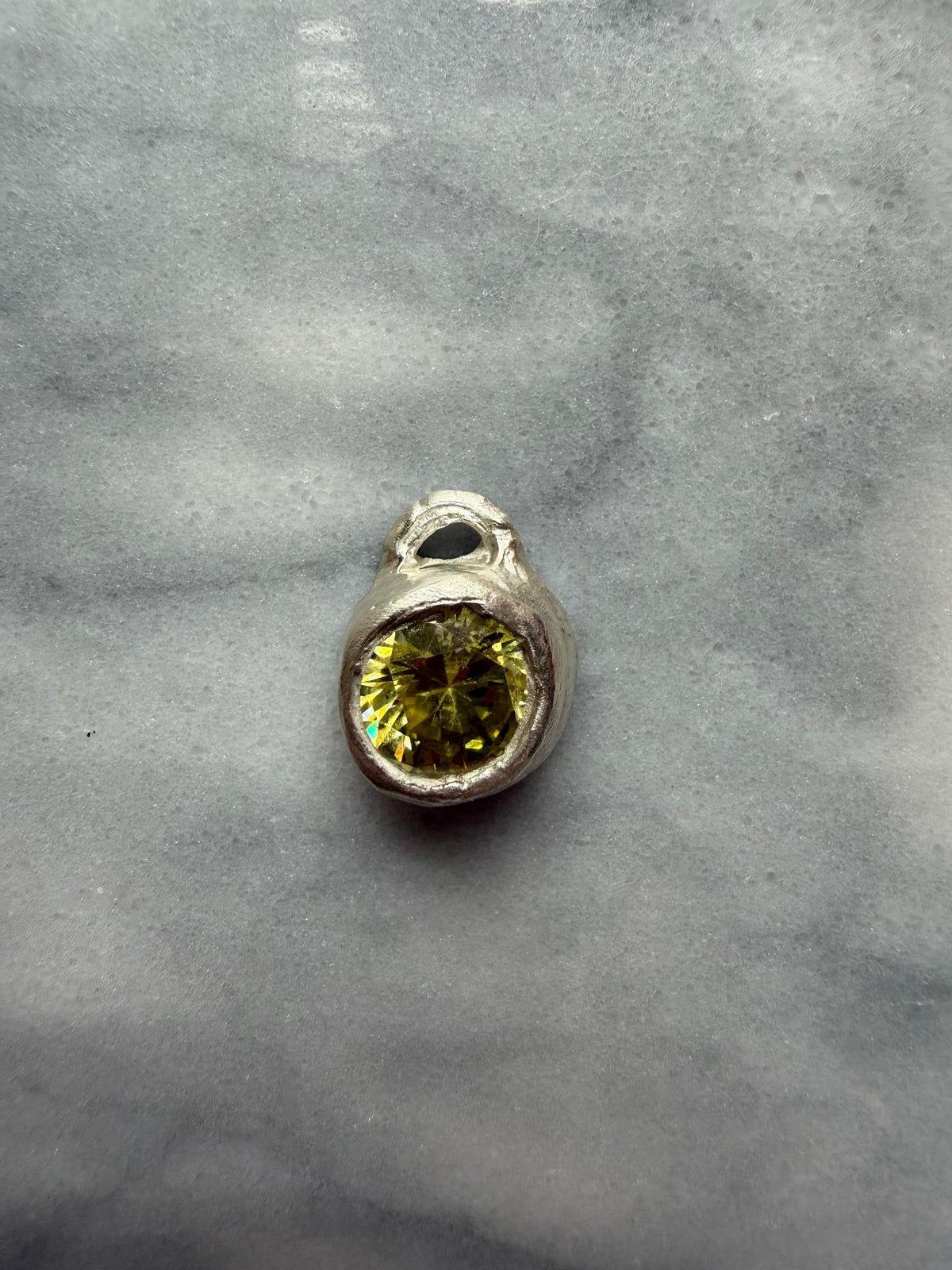 Fine silver Blobert peridot green CZ charm