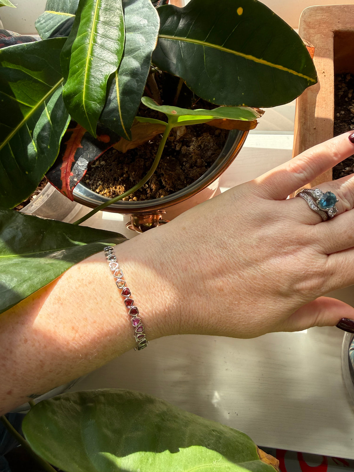 Sterling Silver Rainbow Heart Tennis Bracelet 7”