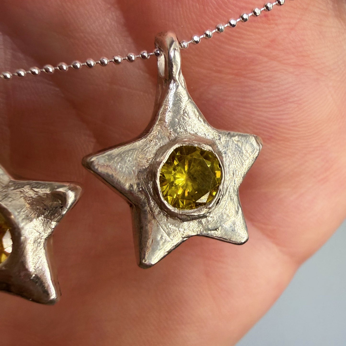 .999 Fine Silver Handmade Gemset Star Charm