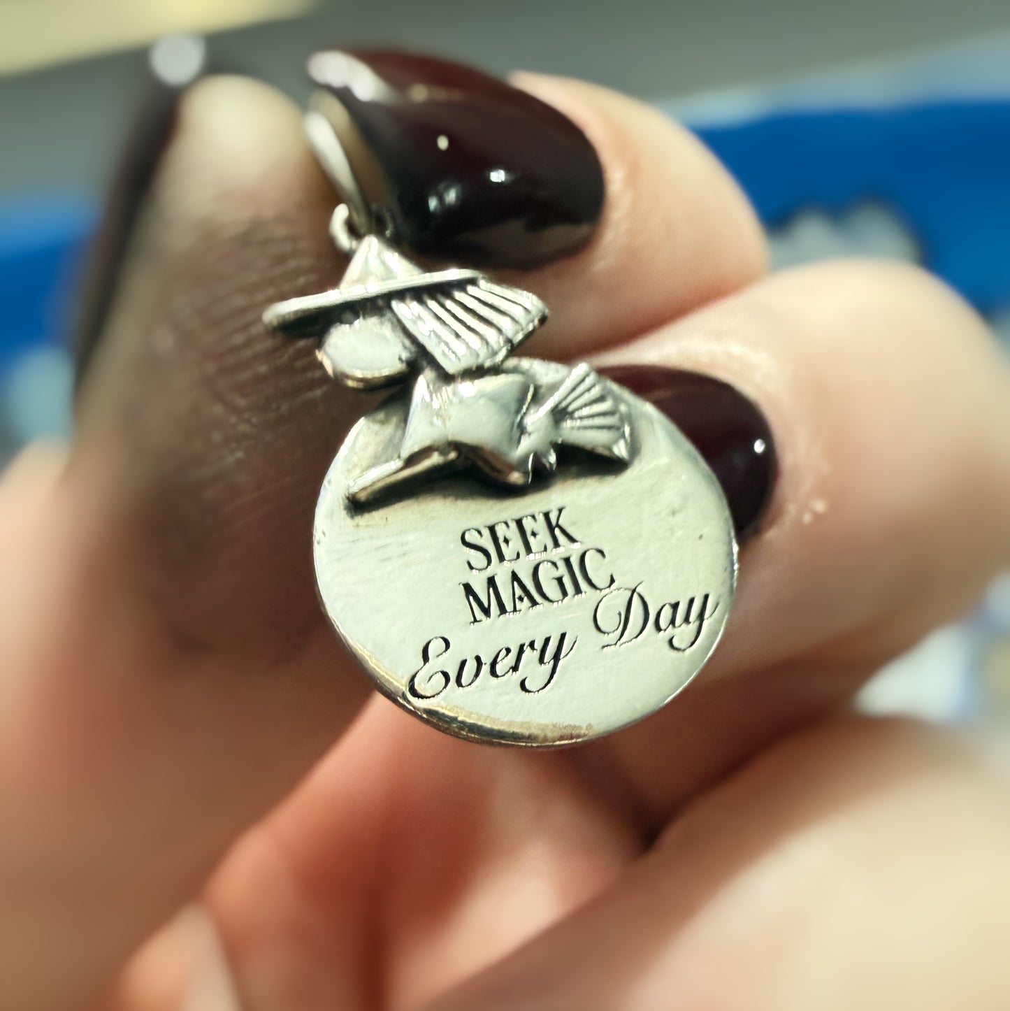 Custom Engraved Little Witch Charm .925 Sterling Silver