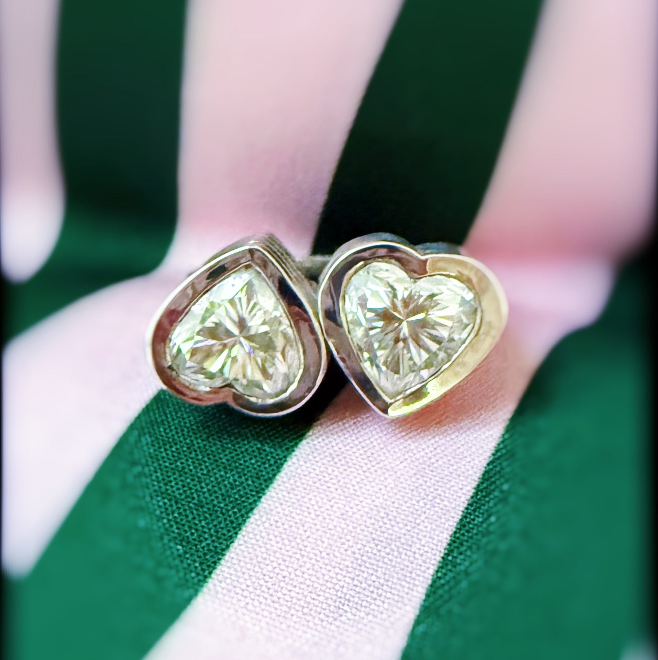 Sterling Silver Fluted Double Heart Moissanite Ring