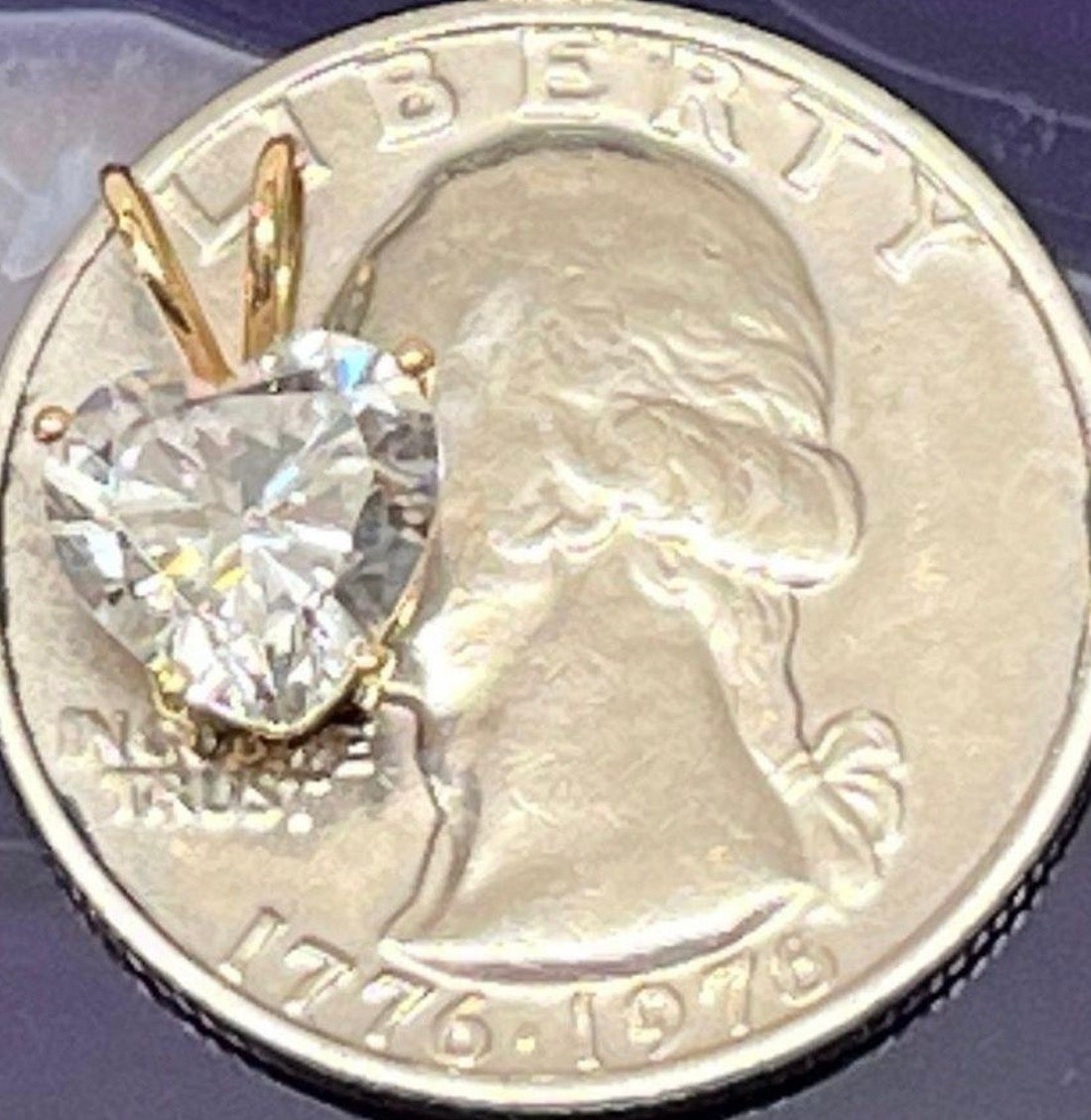 Vintage 14k Yellow Gold Heart CZ Pendant Charm