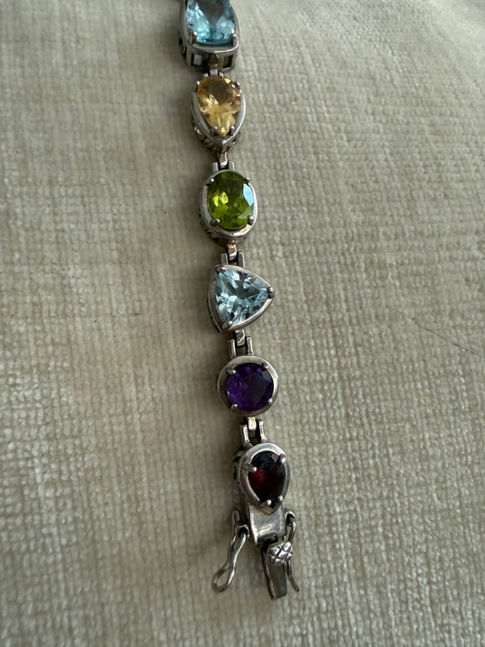 Sterling Silver Multicolored Gemstone Bracelet