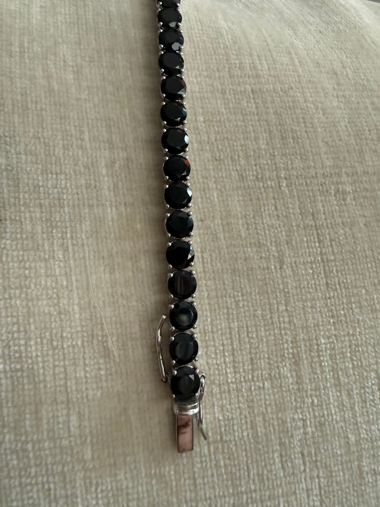 Sterling Silver Black Tourmaline tennis bracelet 7.5”