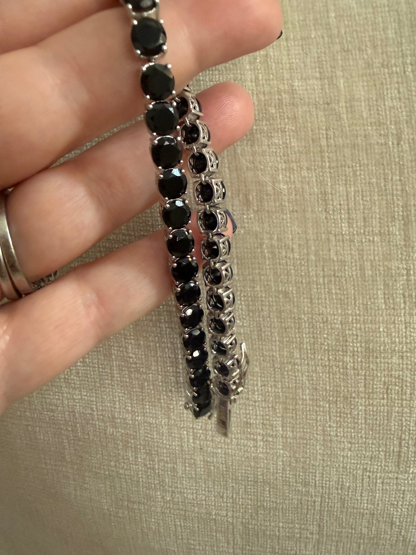 Sterling Silver Black Tourmaline tennis bracelet 7.5”