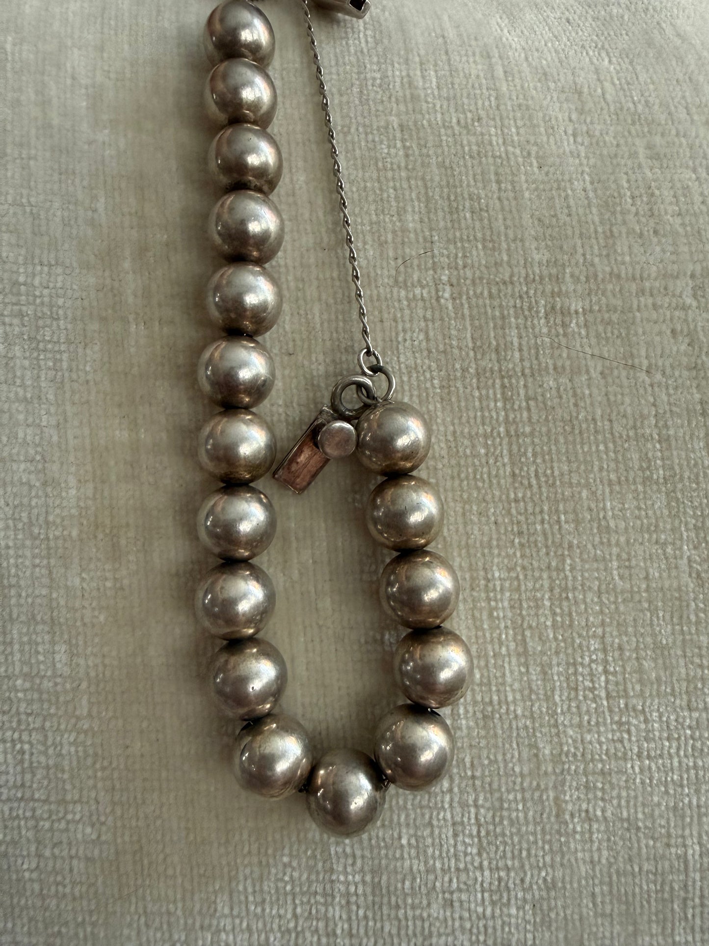Vintage Silpada Sterling Silver 10mm Ball Bead Chain Bracelet with Safety Chain 7.25”