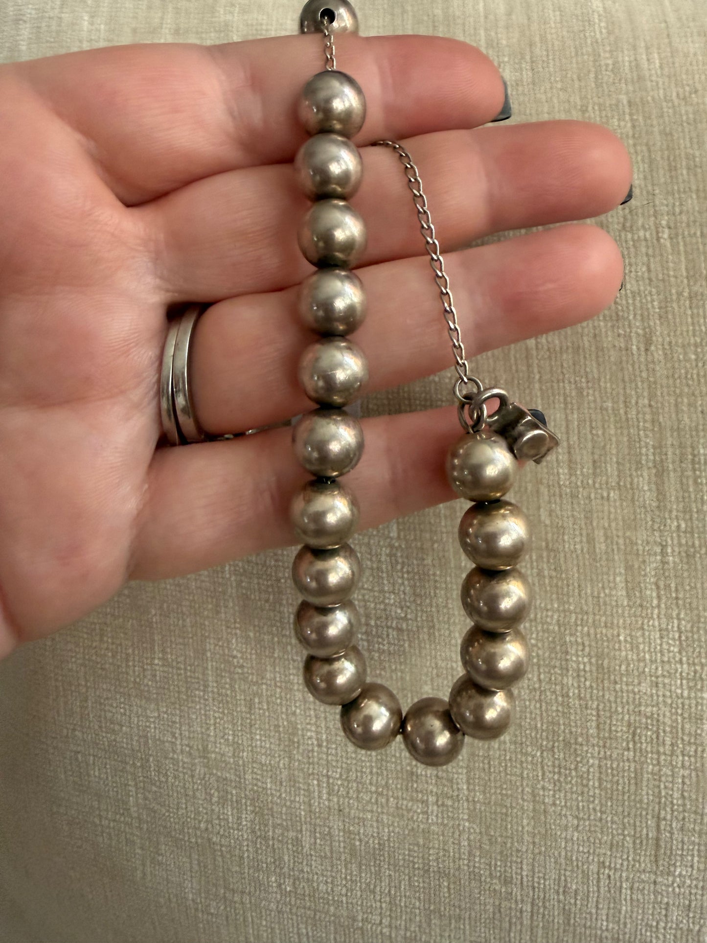 Vintage Silpada Sterling Silver 10mm Ball Bead Chain Bracelet with Safety Chain 7.25”