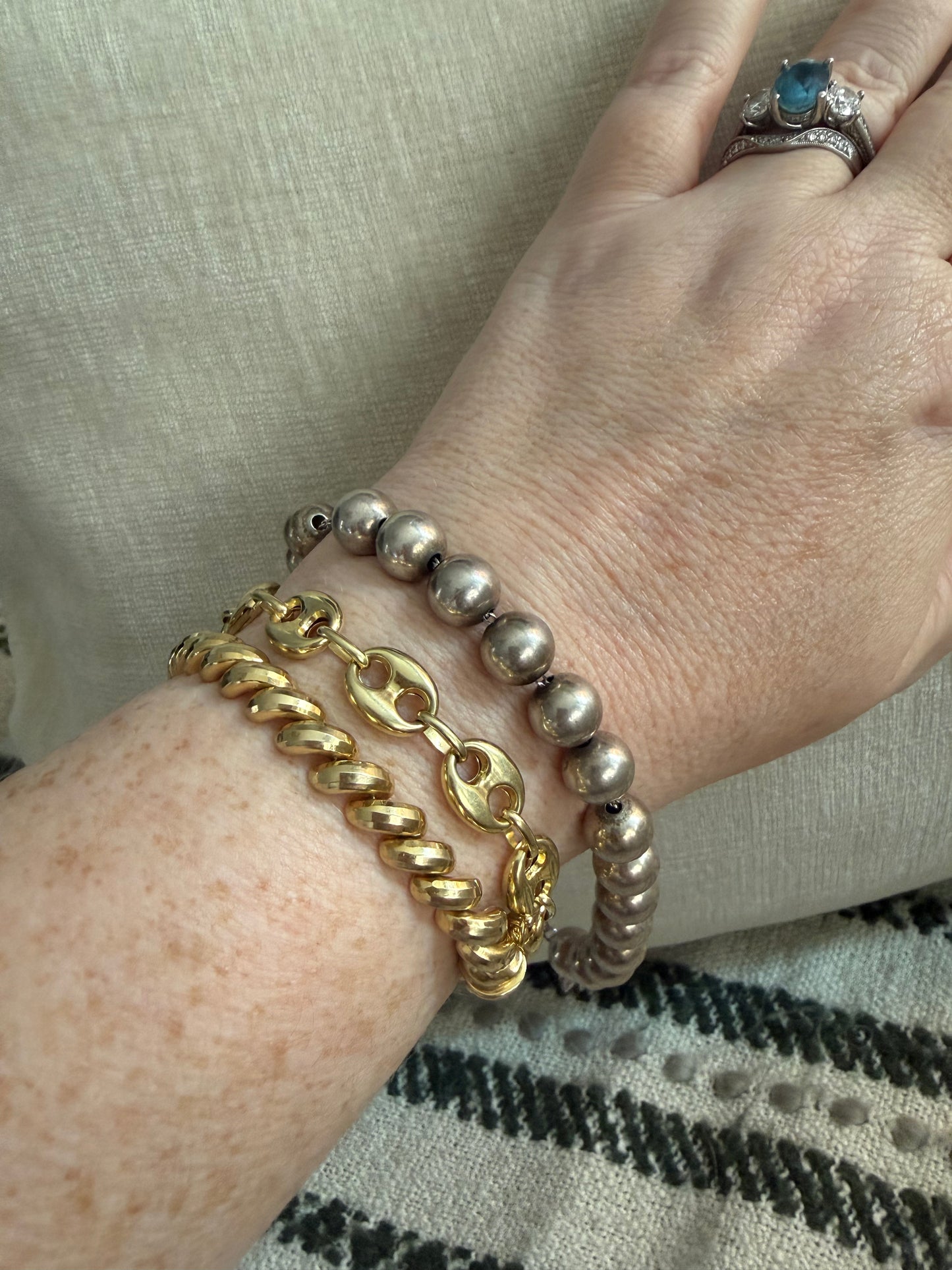 Vintage Silpada Sterling Silver 10mm Ball Bead Chain Bracelet with Safety Chain 7.25”