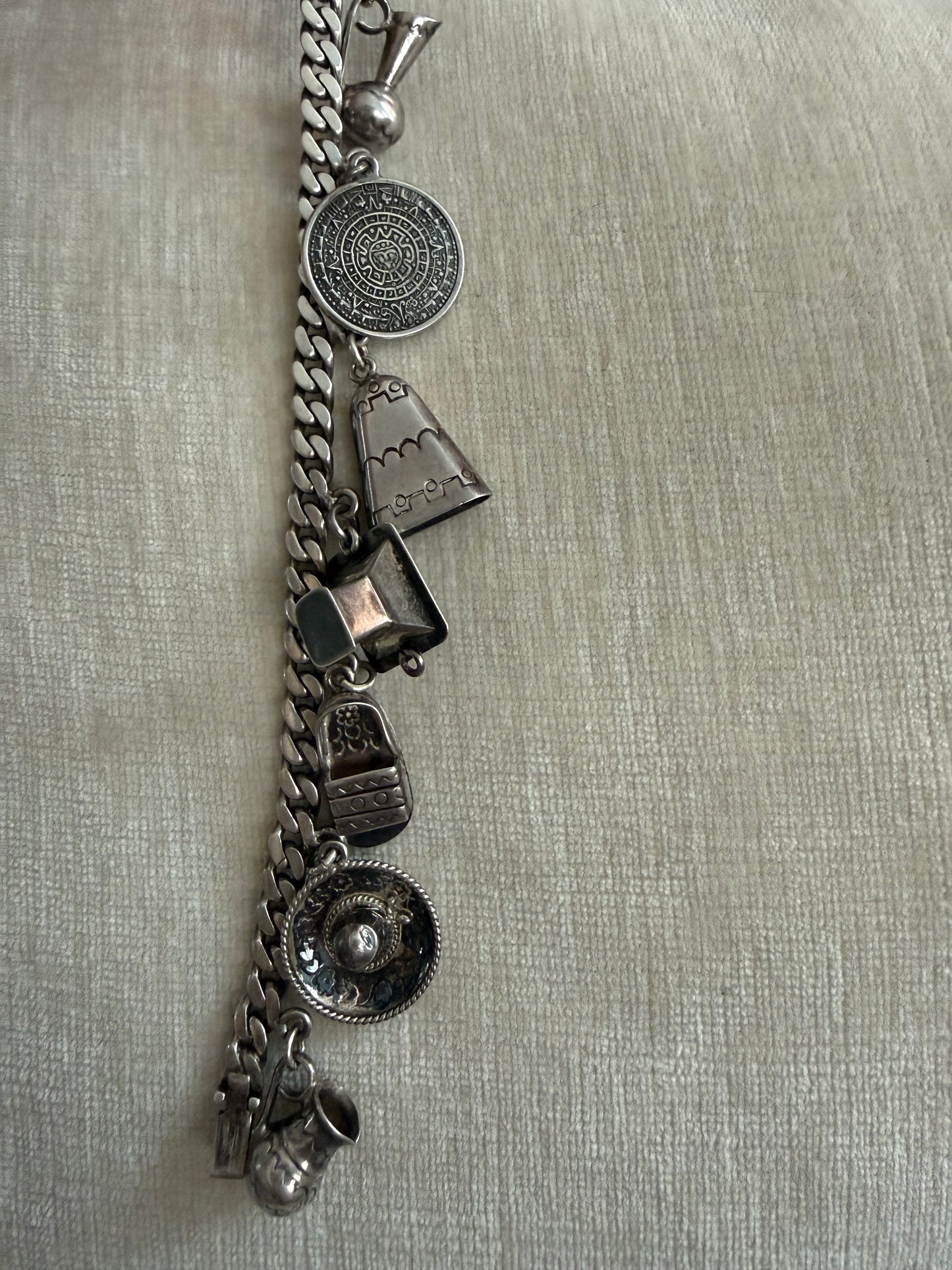 Vintage Taxco Sterling Silver Mexico Charm Bracelet 42.4g