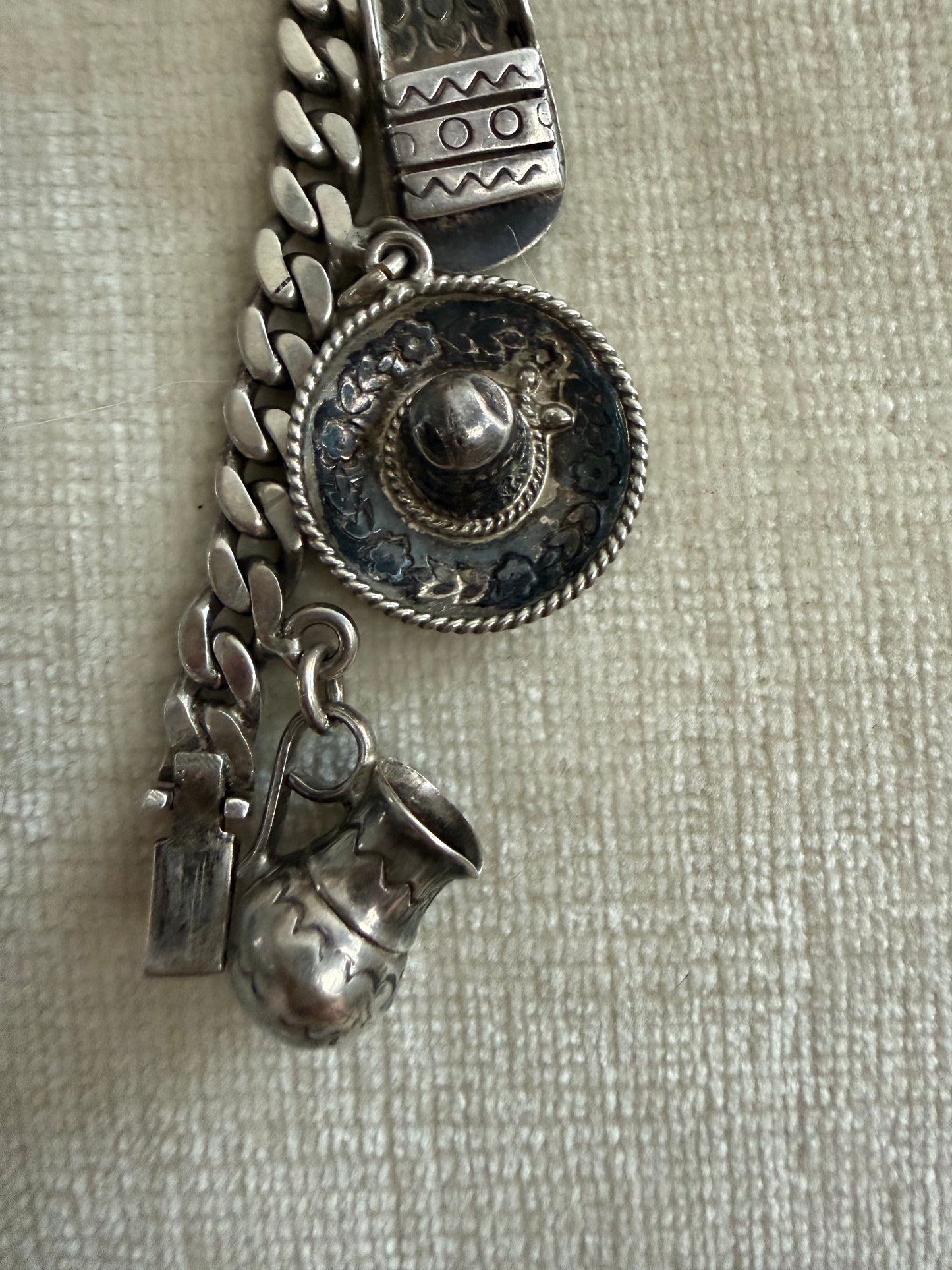 Vintage Taxco Sterling Silver Mexico Charm Bracelet 42.4g