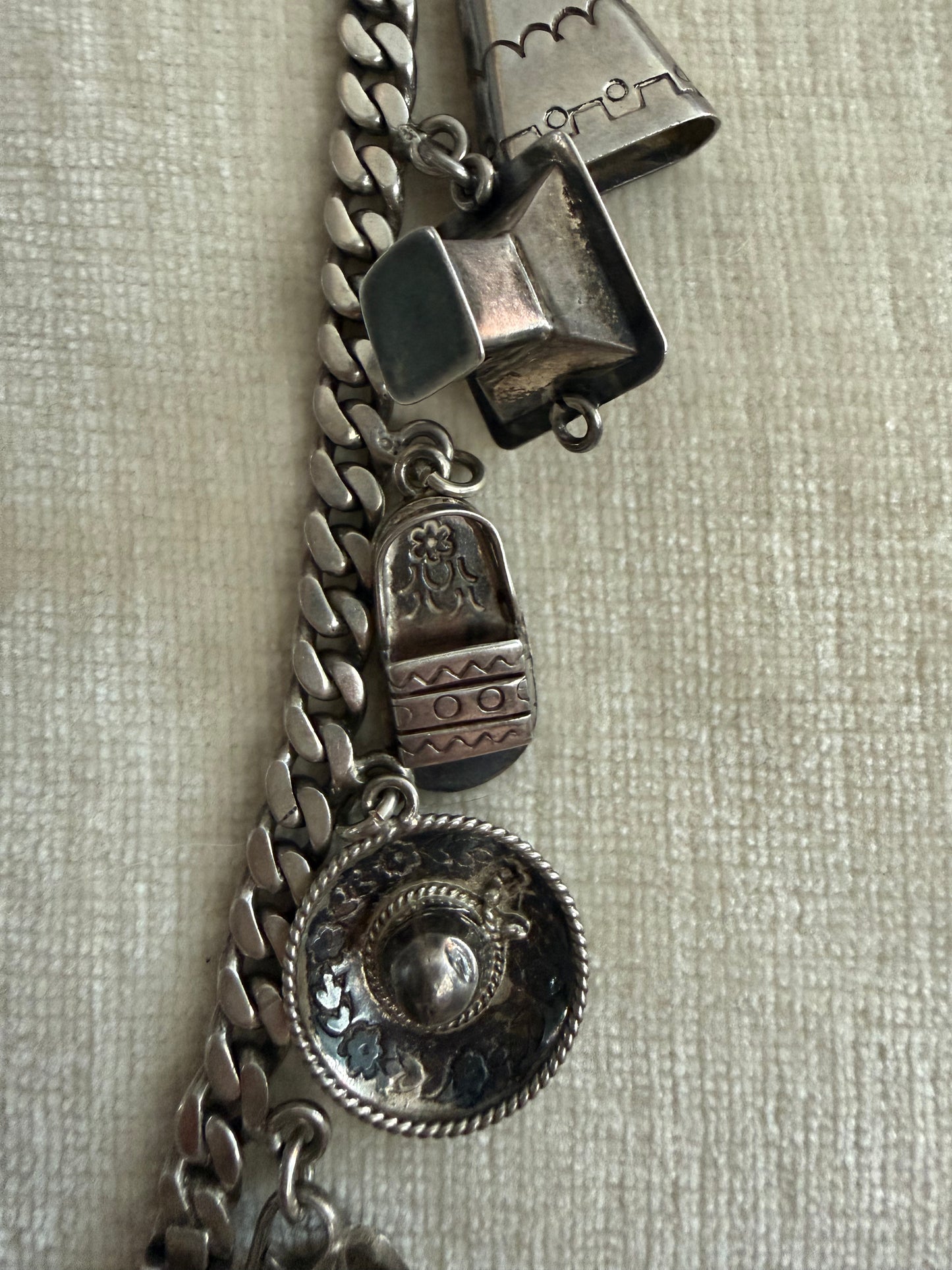 Vintage Taxco Sterling Silver Mexico Charm Bracelet 42.4g