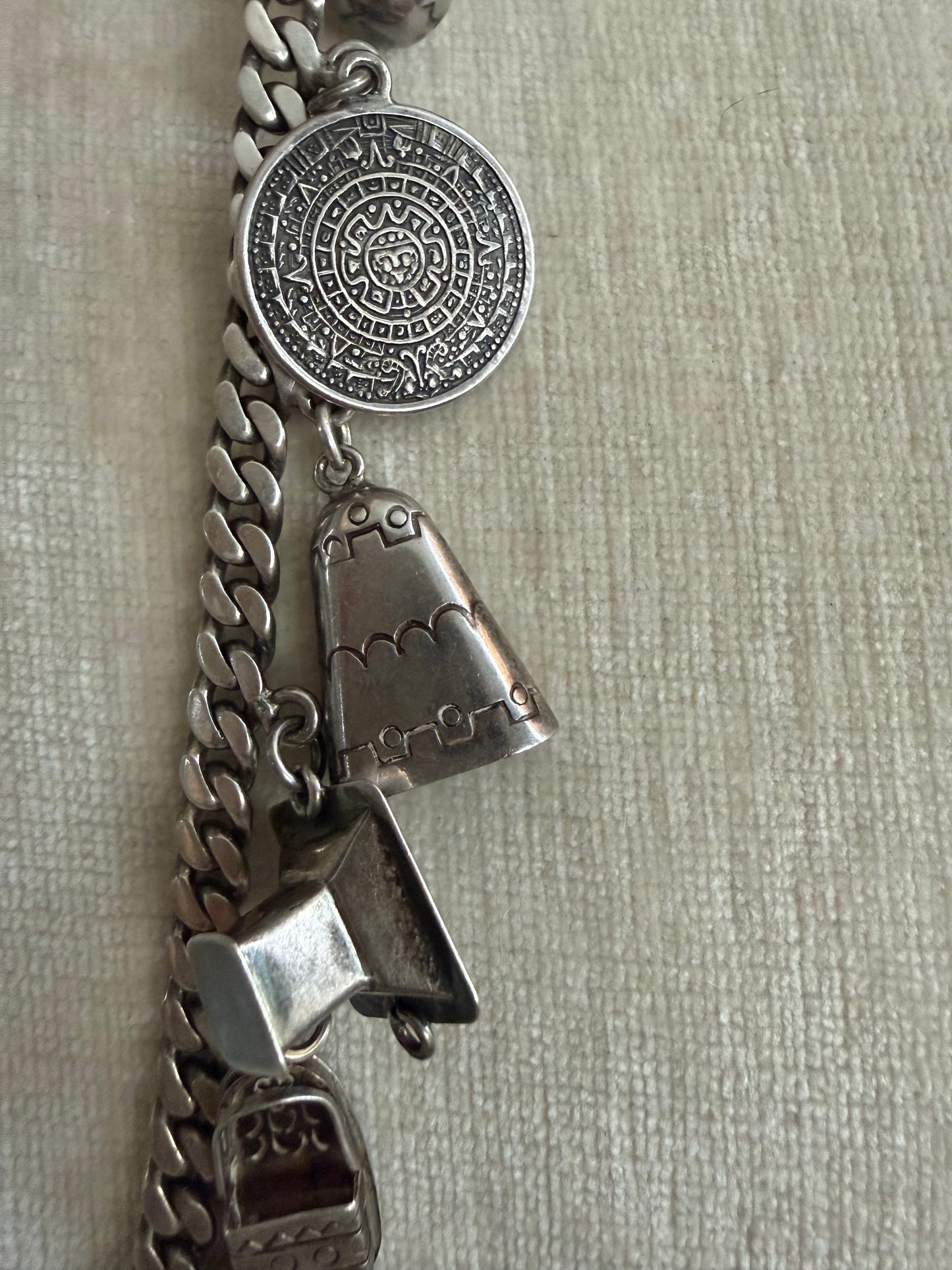 Vintage Taxco Sterling Silver Mexico Charm Bracelet 42.4g