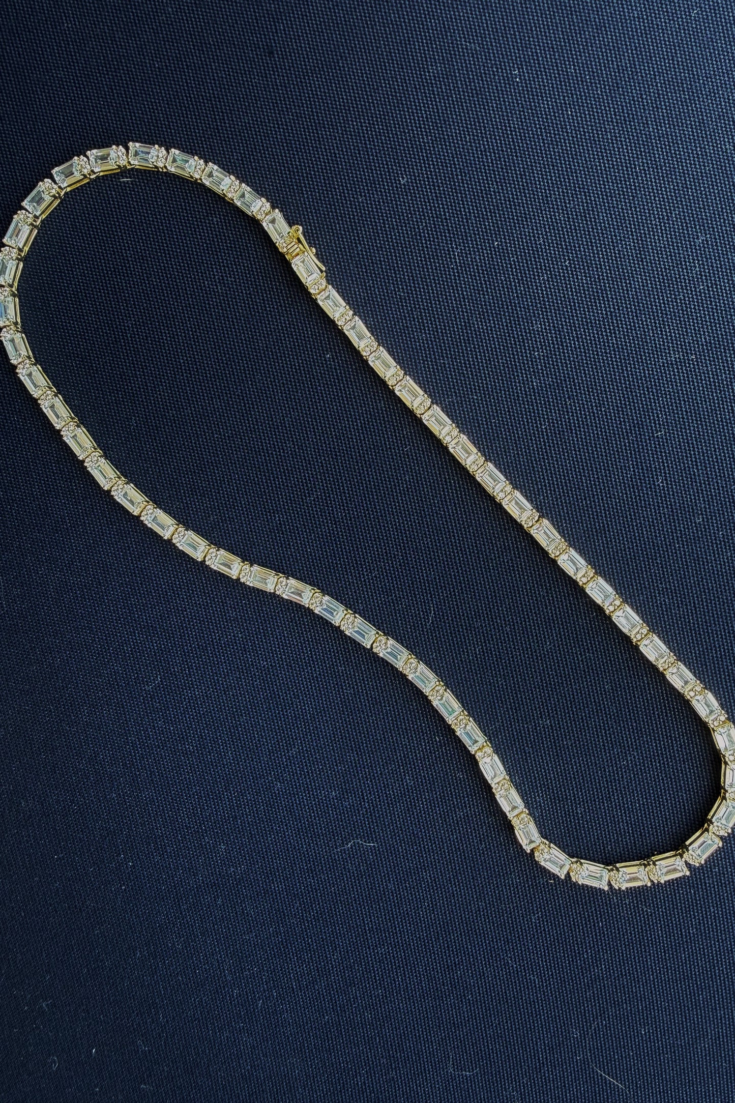 Gold Over Sterling Silver Emerald Cut CZ Vintage Tennis Necklace .925 Vermeil