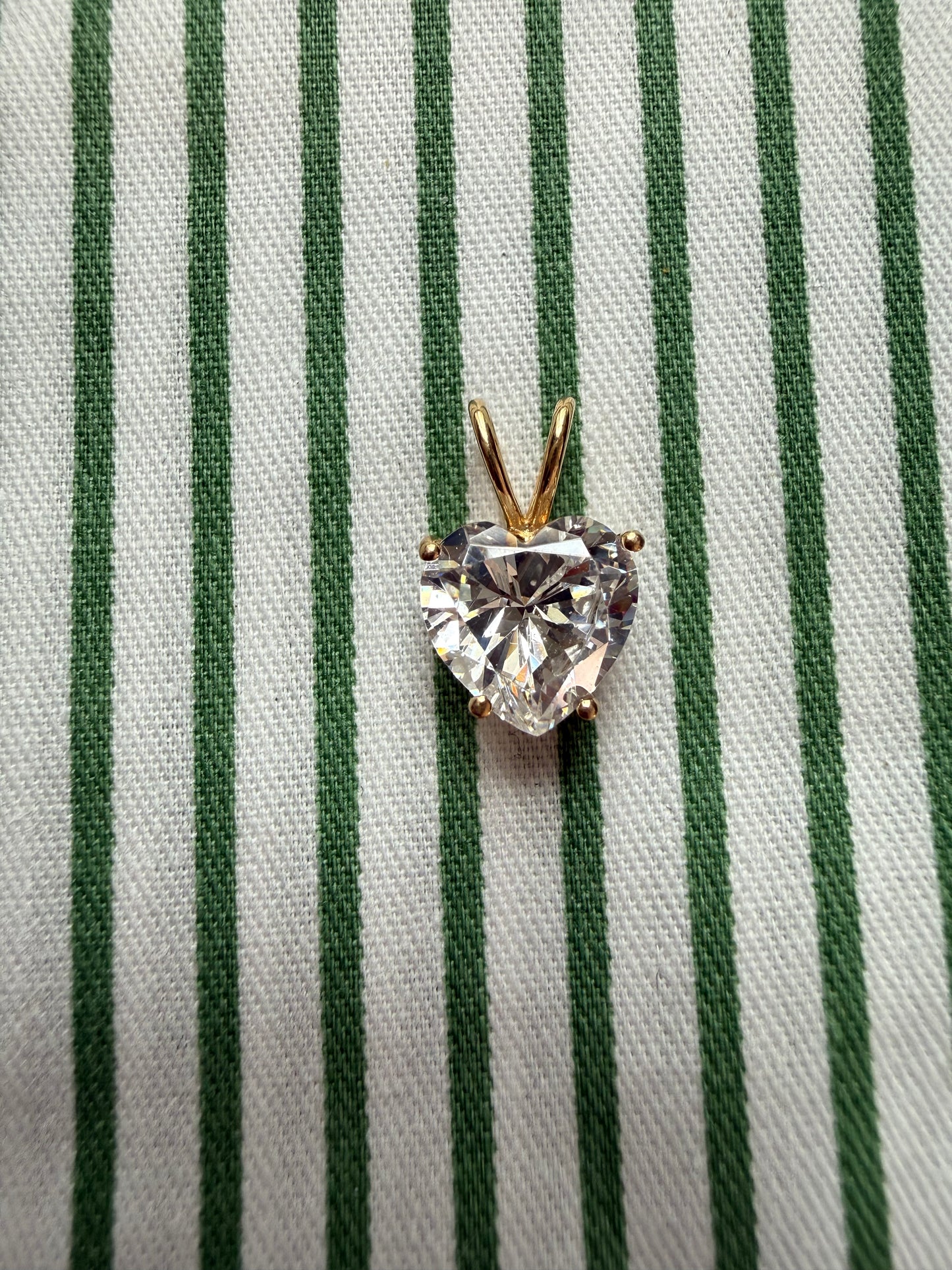 Vintage 14k Yellow Gold Heart CZ Pendant Charm