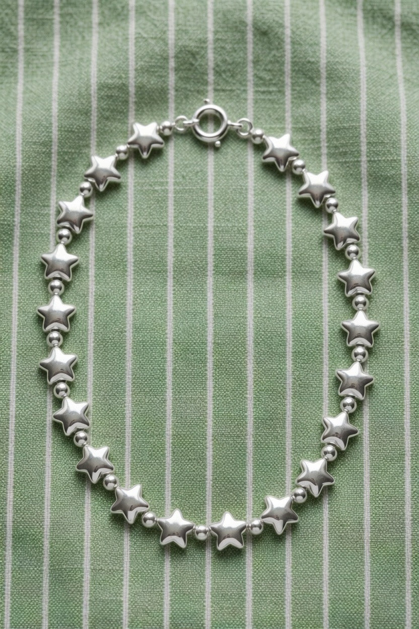 Pre-Order Sterling Silver Star and Bead Ball Chain Necklace or Bracelet