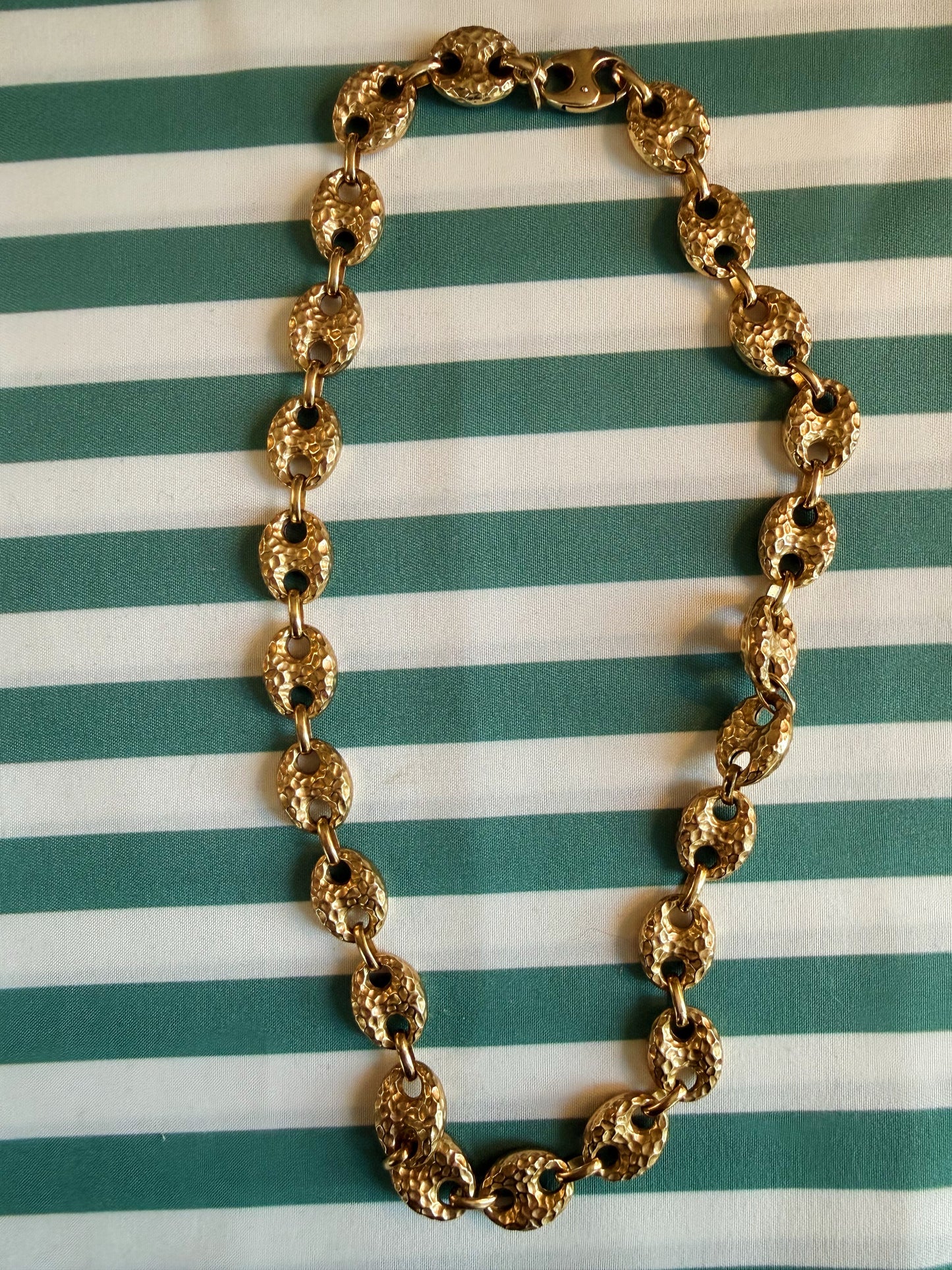 Vintage Gold Vermeil Textured Puff Mariner Anchor Link Chain 18”