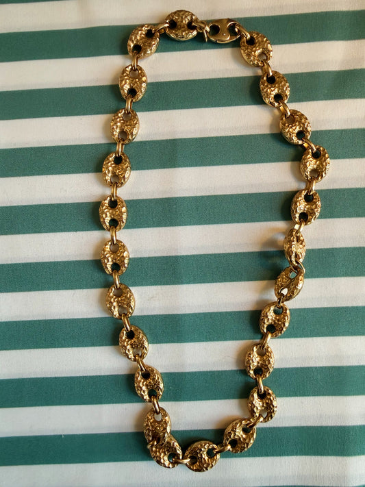 Vintage Gold Vermeil Textured Puff Mariner Anchor Link Chain 18”