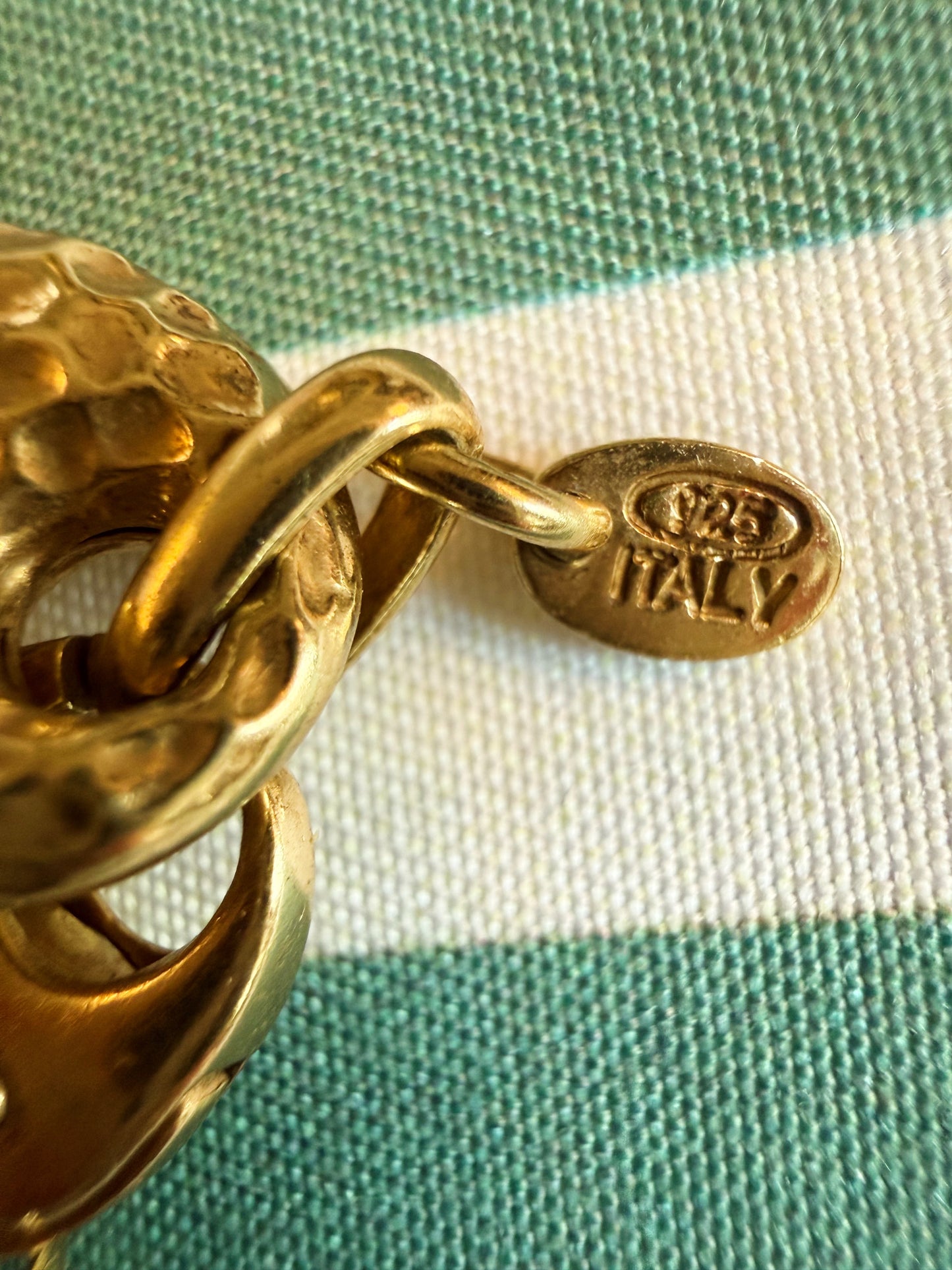 Vintage Gold Vermeil Textured Puff Mariner Anchor Link Chain 18”
