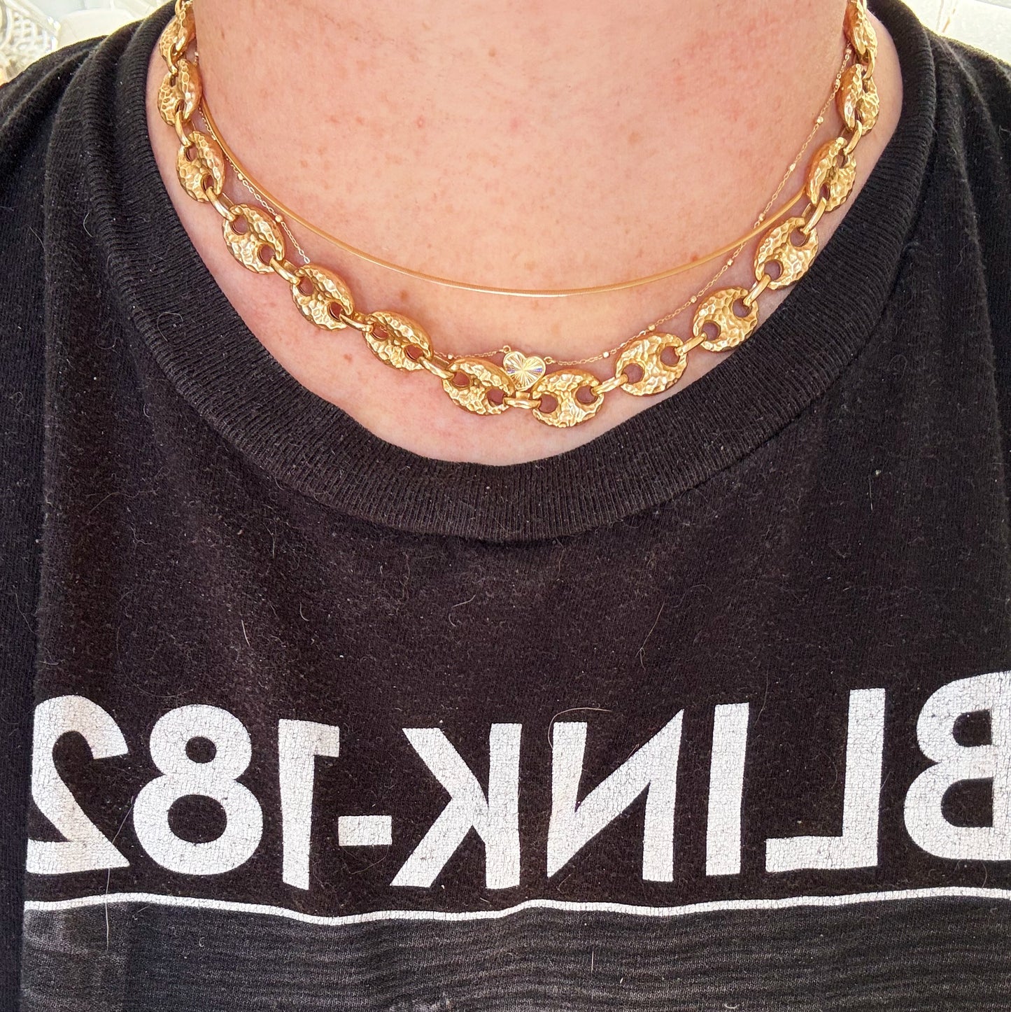 Vintage Gold Vermeil Textured Puff Mariner Anchor Link Chain 18”